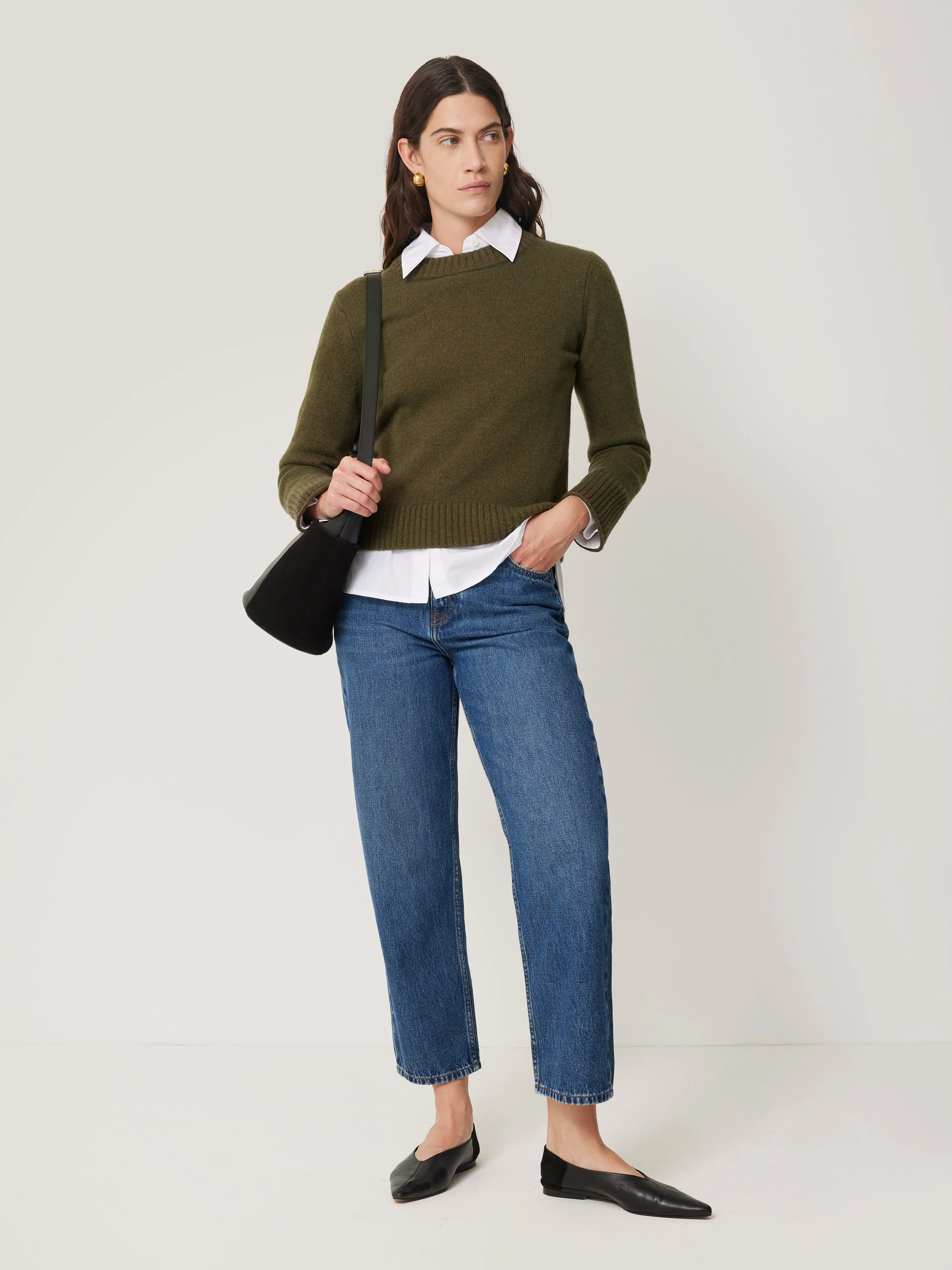 Compact Wool Cashmere Blend Jumper | Khaki sold by Jigsaw product image thumbnail 3