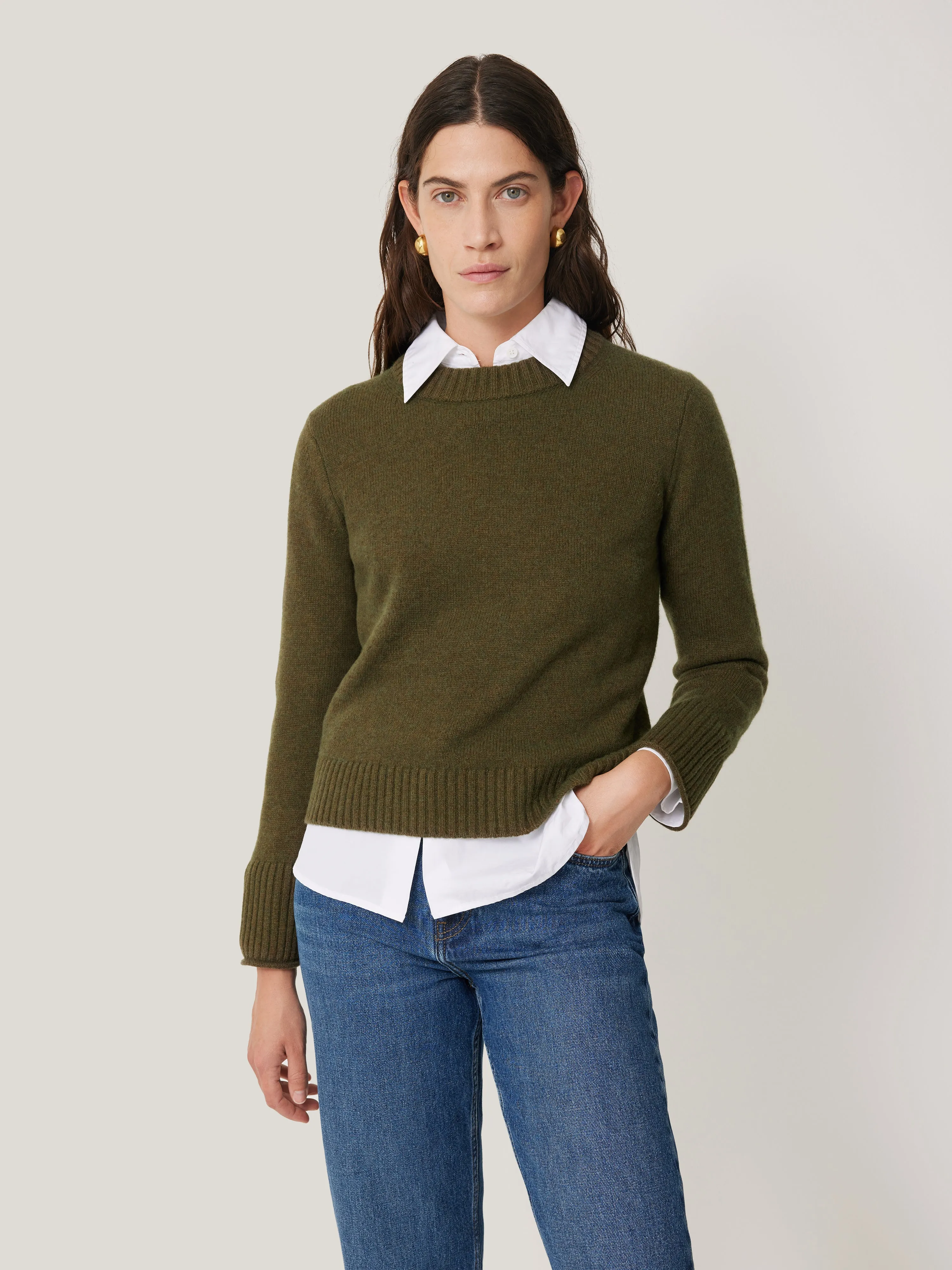 Compact Wool Cashmere Blend Jumper | Khaki sold by Jigsaw