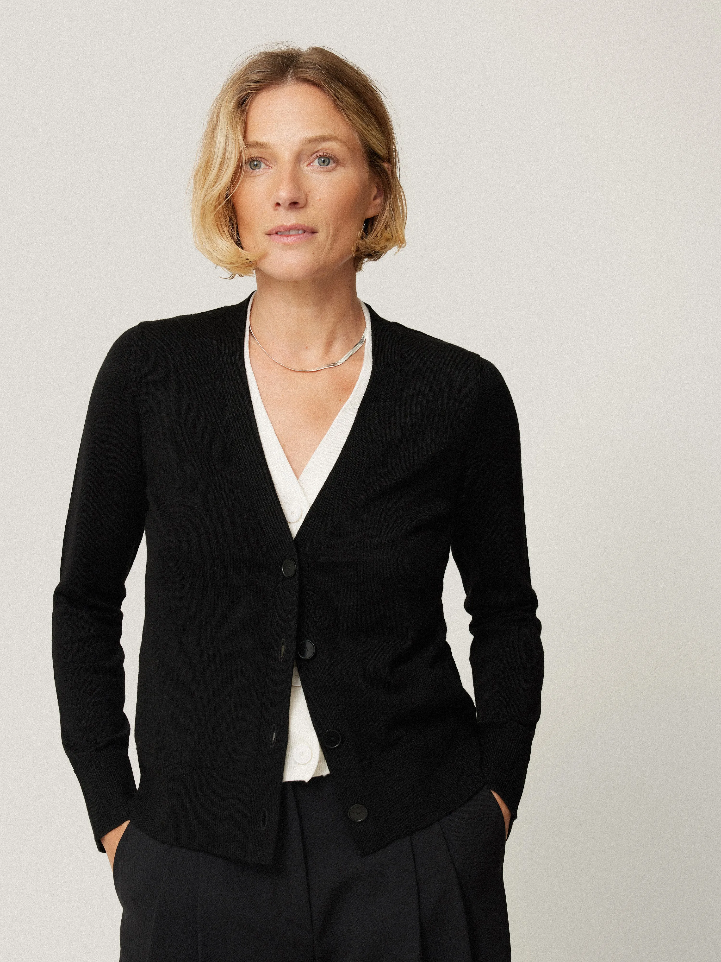 Merino Double Front Cardigan | Black sold by Jigsaw