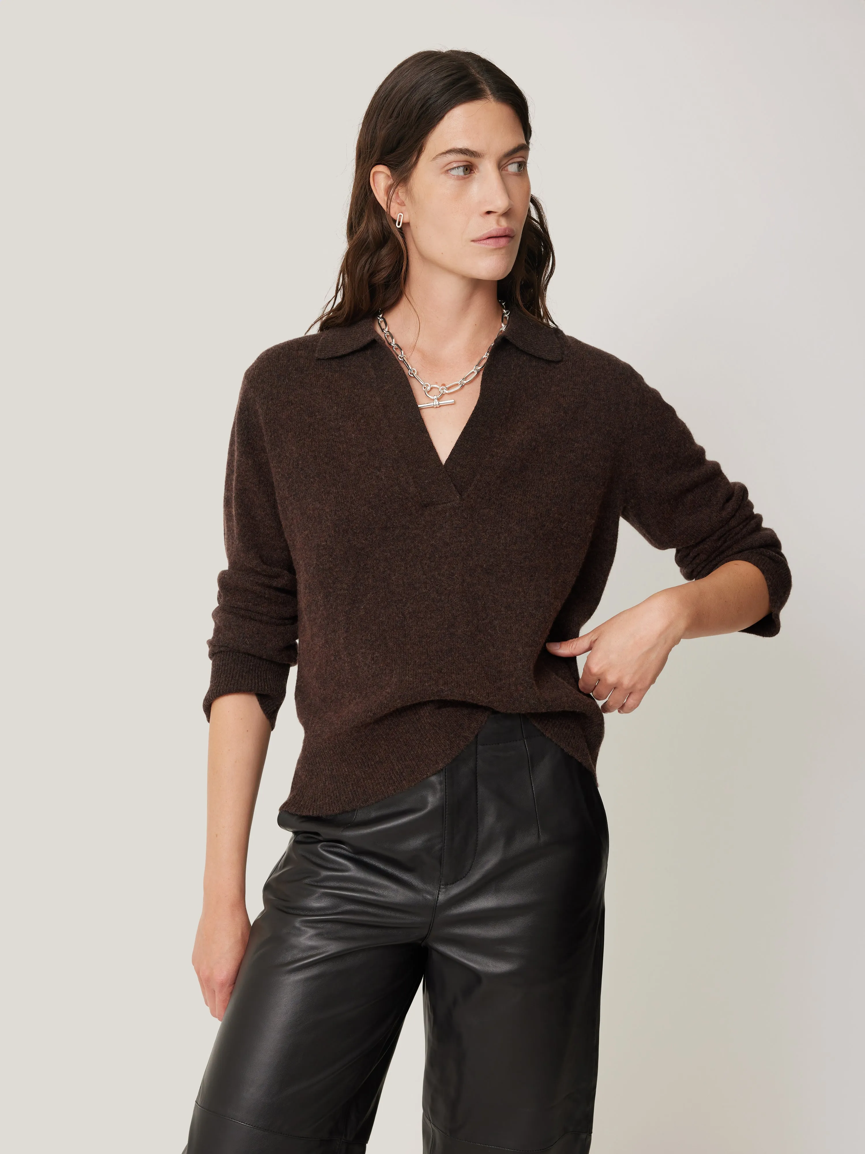 Compact Wool Collar Jumper | Brown sold by Jigsaw