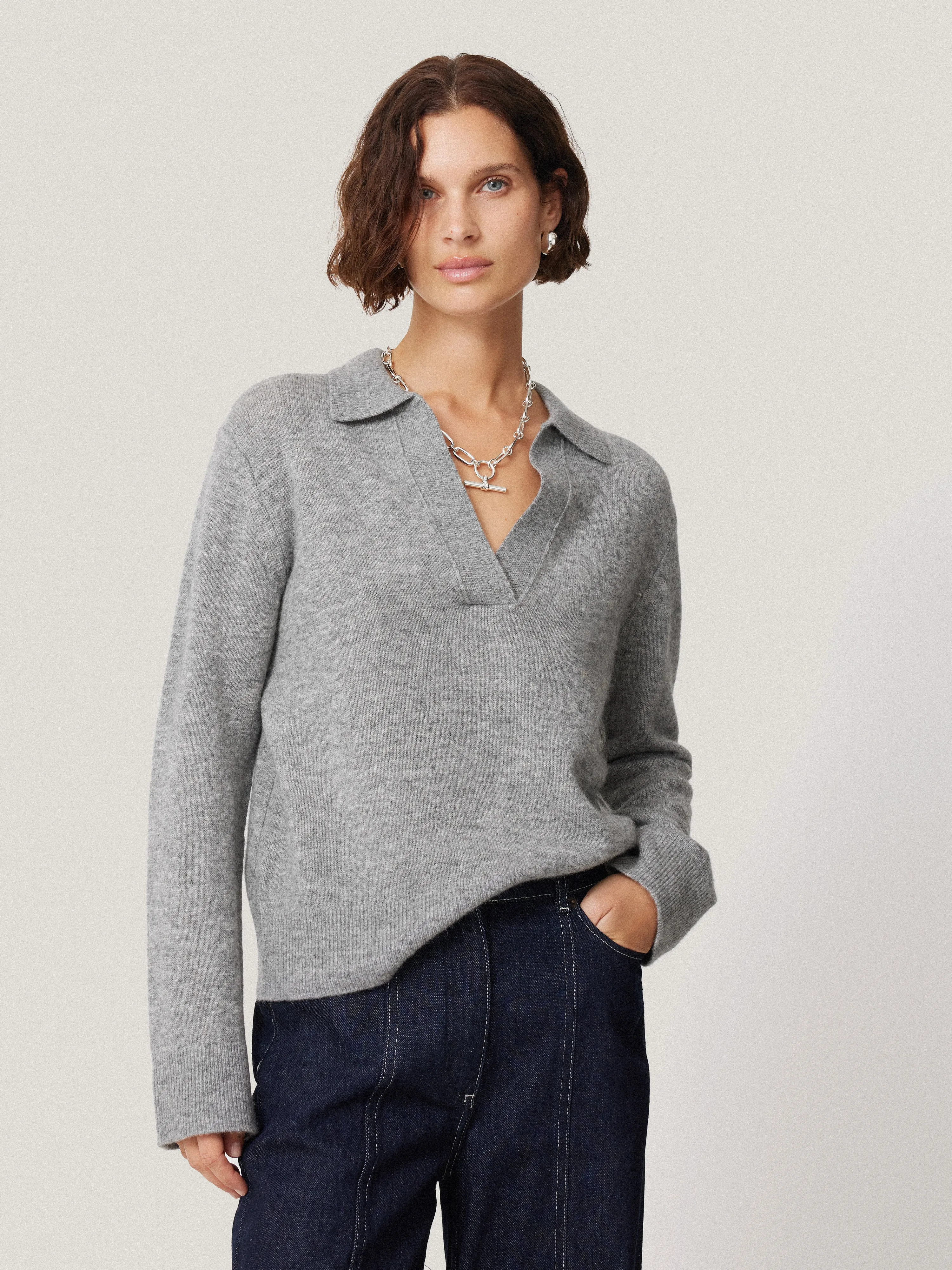 Compact Wool Collar Jumper | Light Grey sold by Jigsaw
