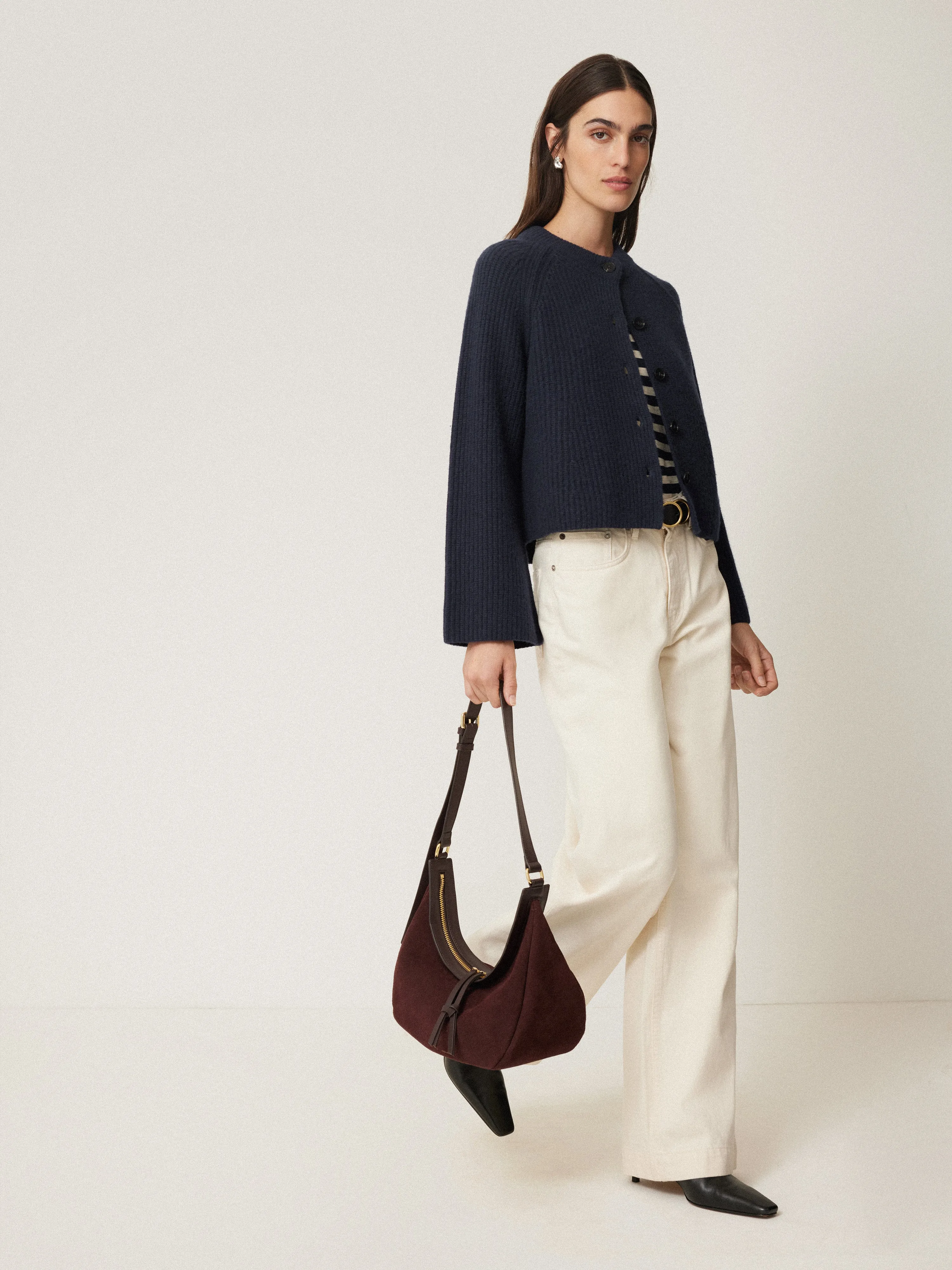 Wool Cashmere Blend Rib Cardigan | Navy sold by Jigsaw product image thumbnail 3