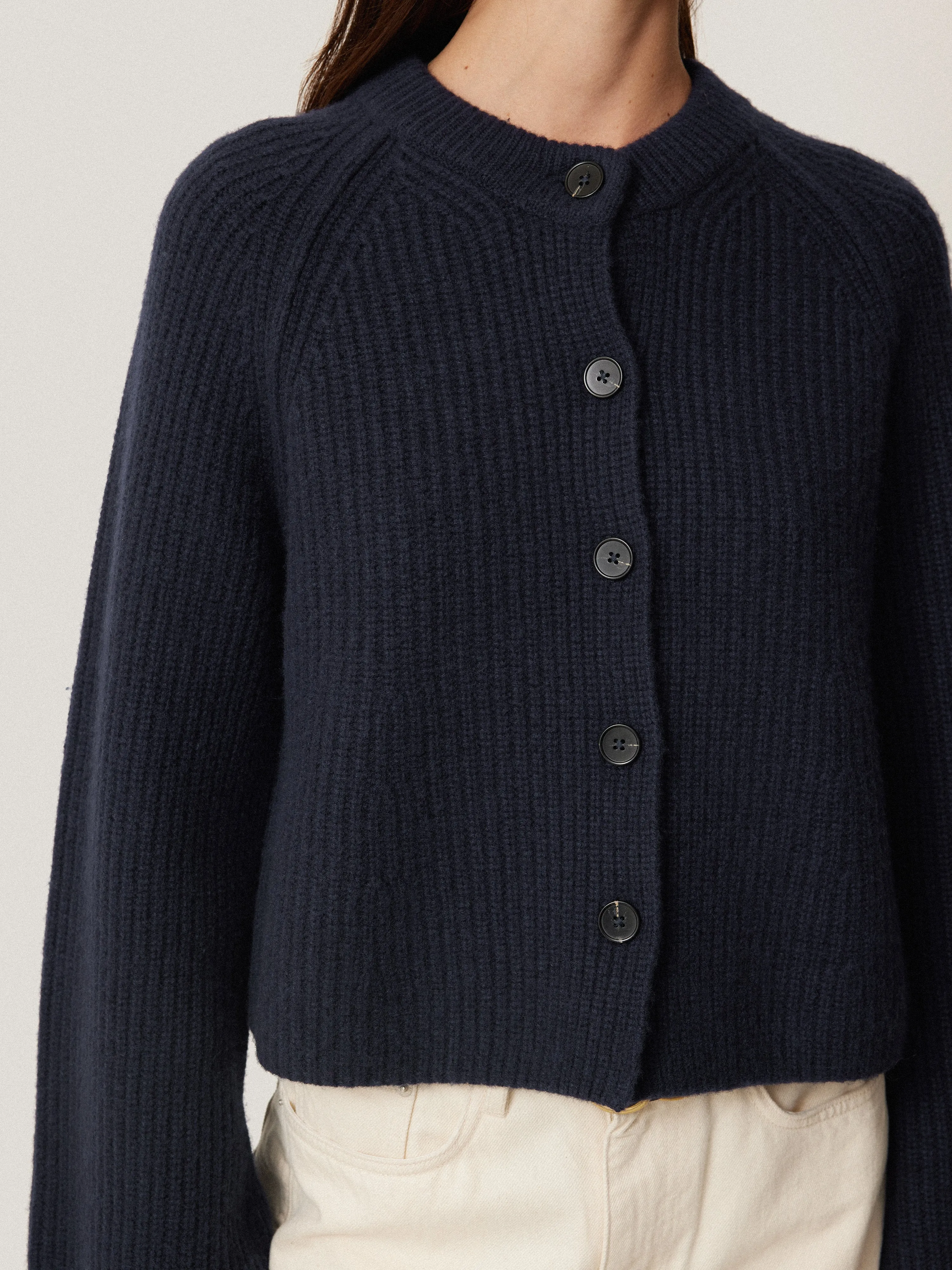 Wool Cashmere Blend Rib Cardigan | Navy sold by Jigsaw product image thumbnail 2