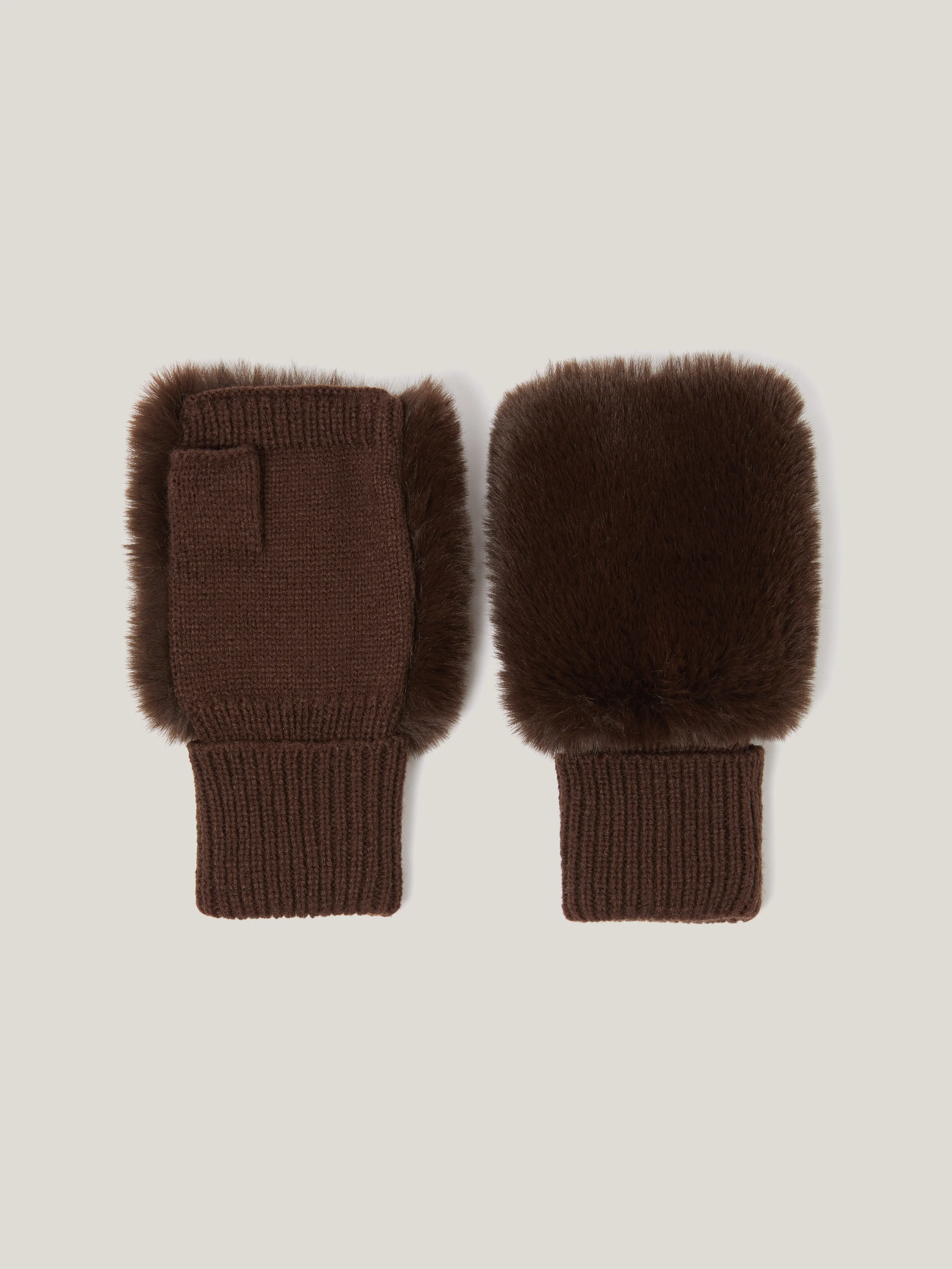 Faux Fur Mittens | Chocolate sold by Jigsaw