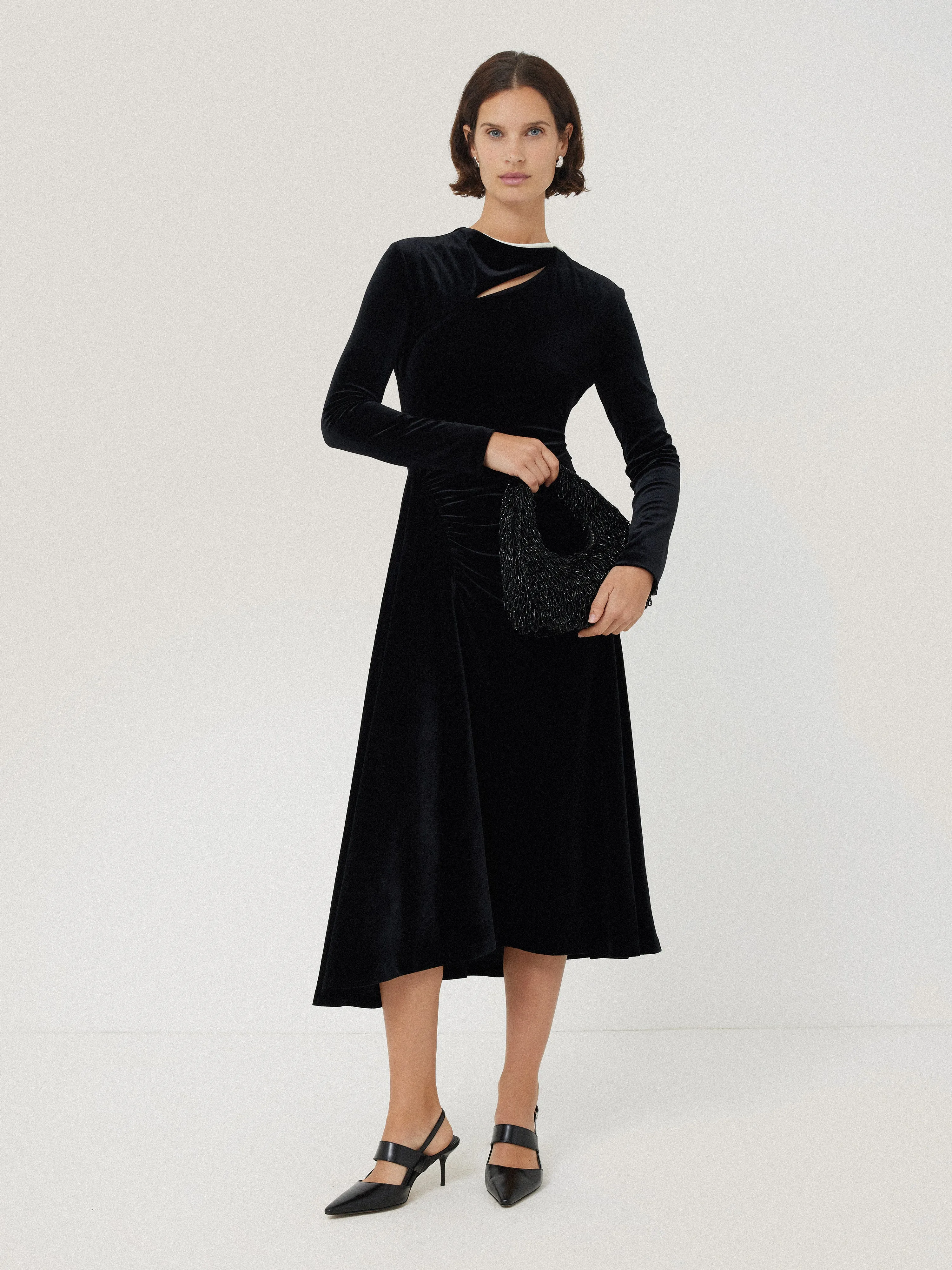 Velvet Ruched Dress | Black sold by Jigsaw