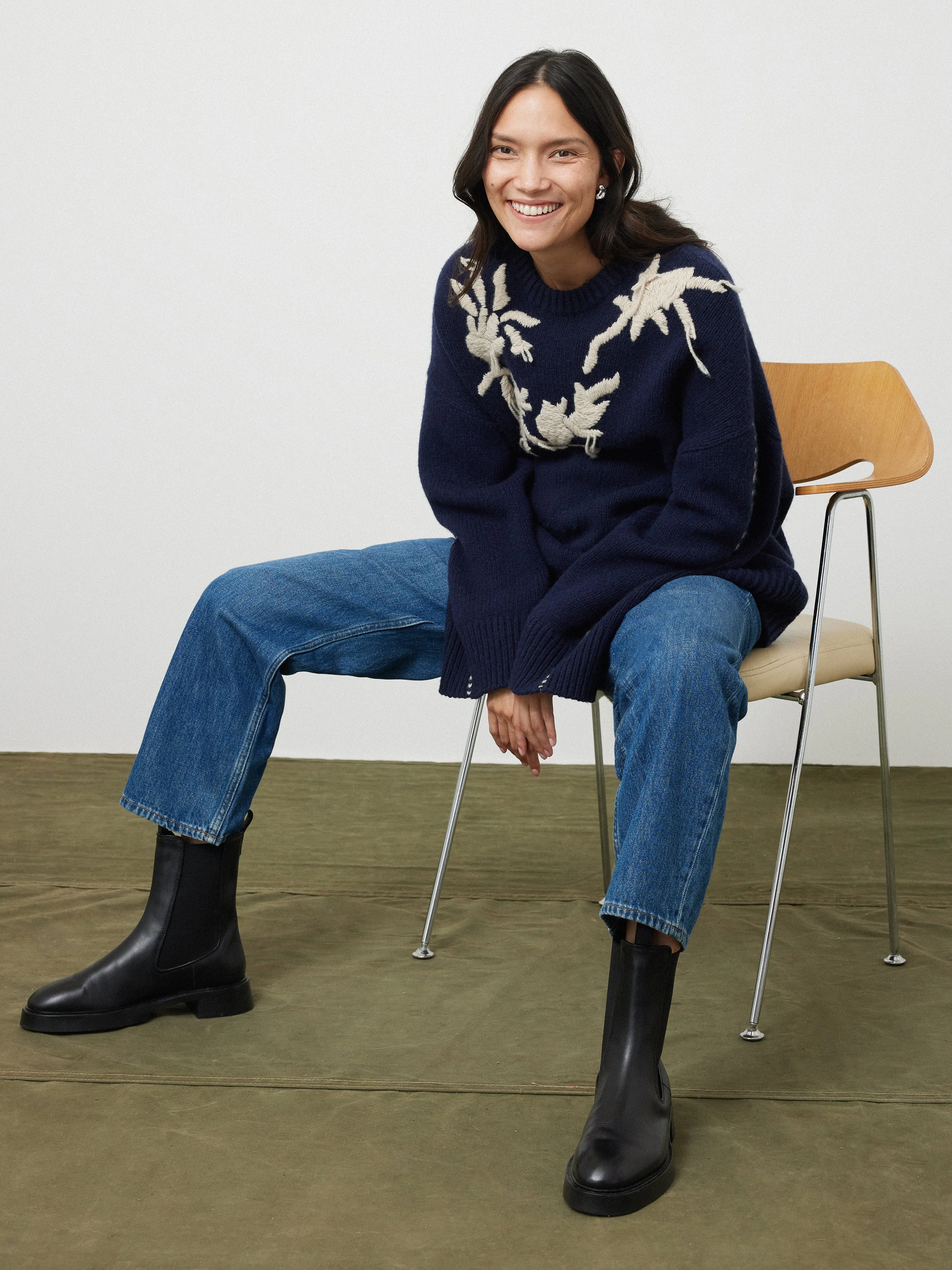 Embroidered Knitted Jumper | Navy sold by Jigsaw