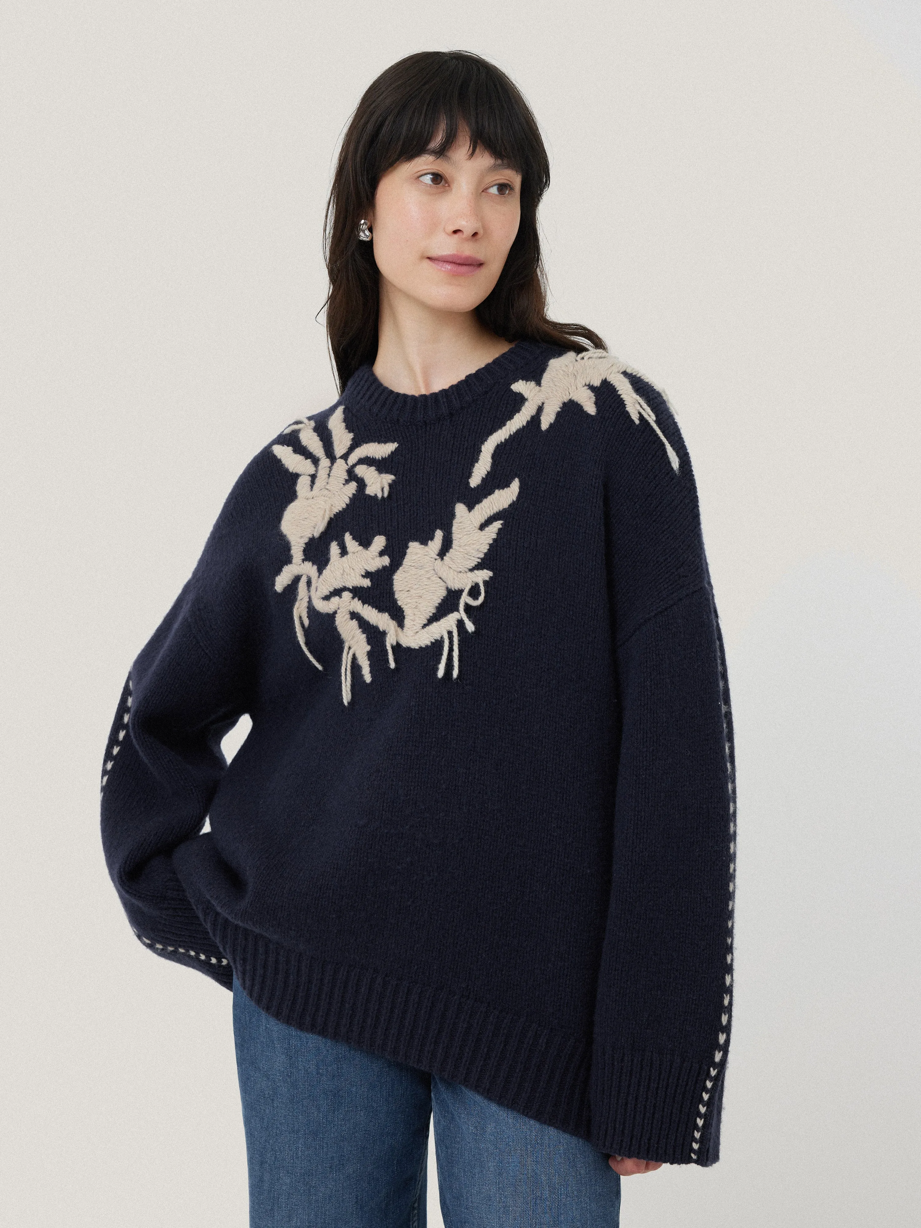 Embroidered Knitted Jumper | Navy sold by Jigsaw product image thumbnail 2