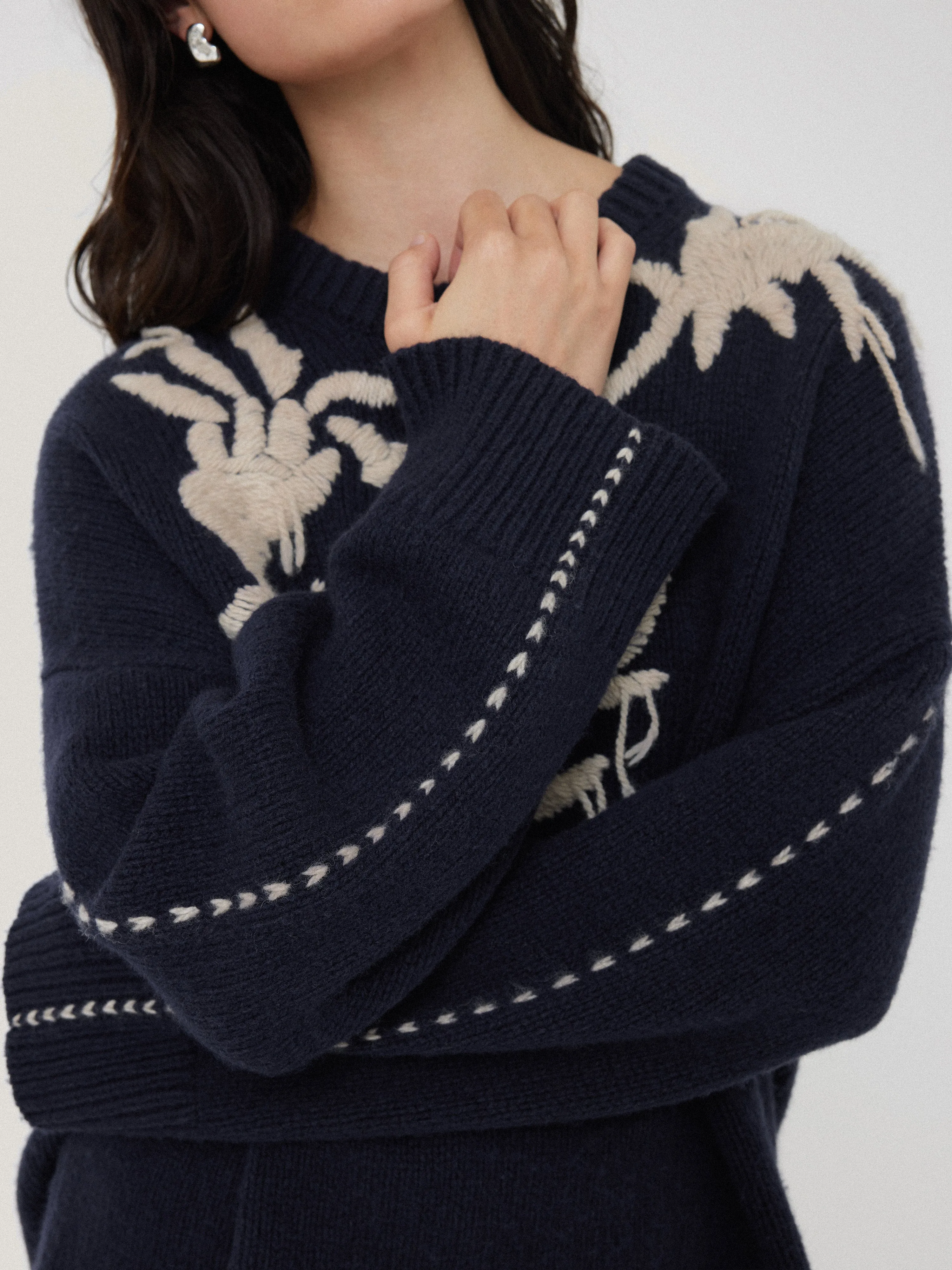 Embroidered Knitted Jumper | Navy sold by Jigsaw product image thumbnail 5