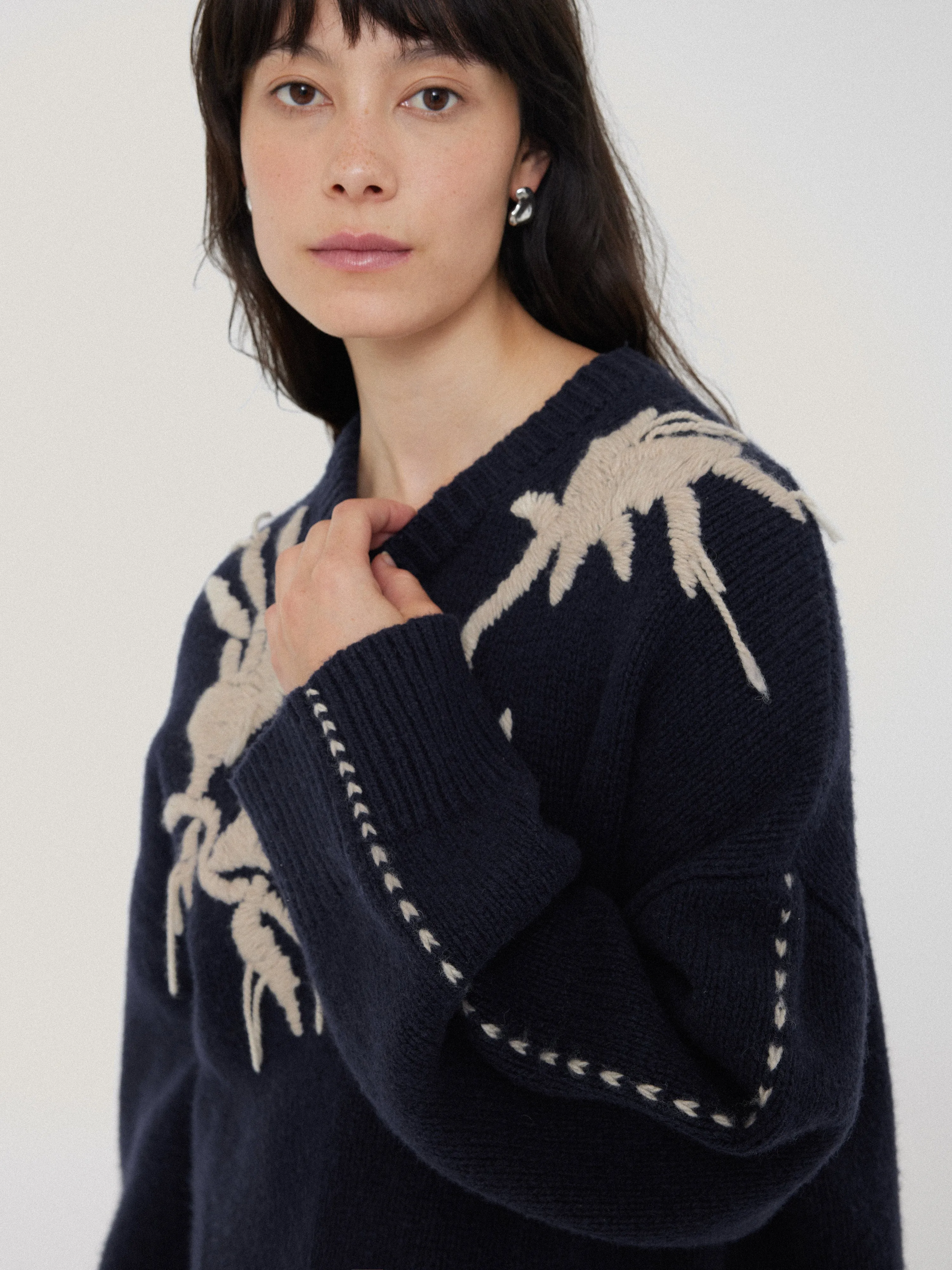 Embroidered Knitted Jumper | Navy sold by Jigsaw product image thumbnail 3