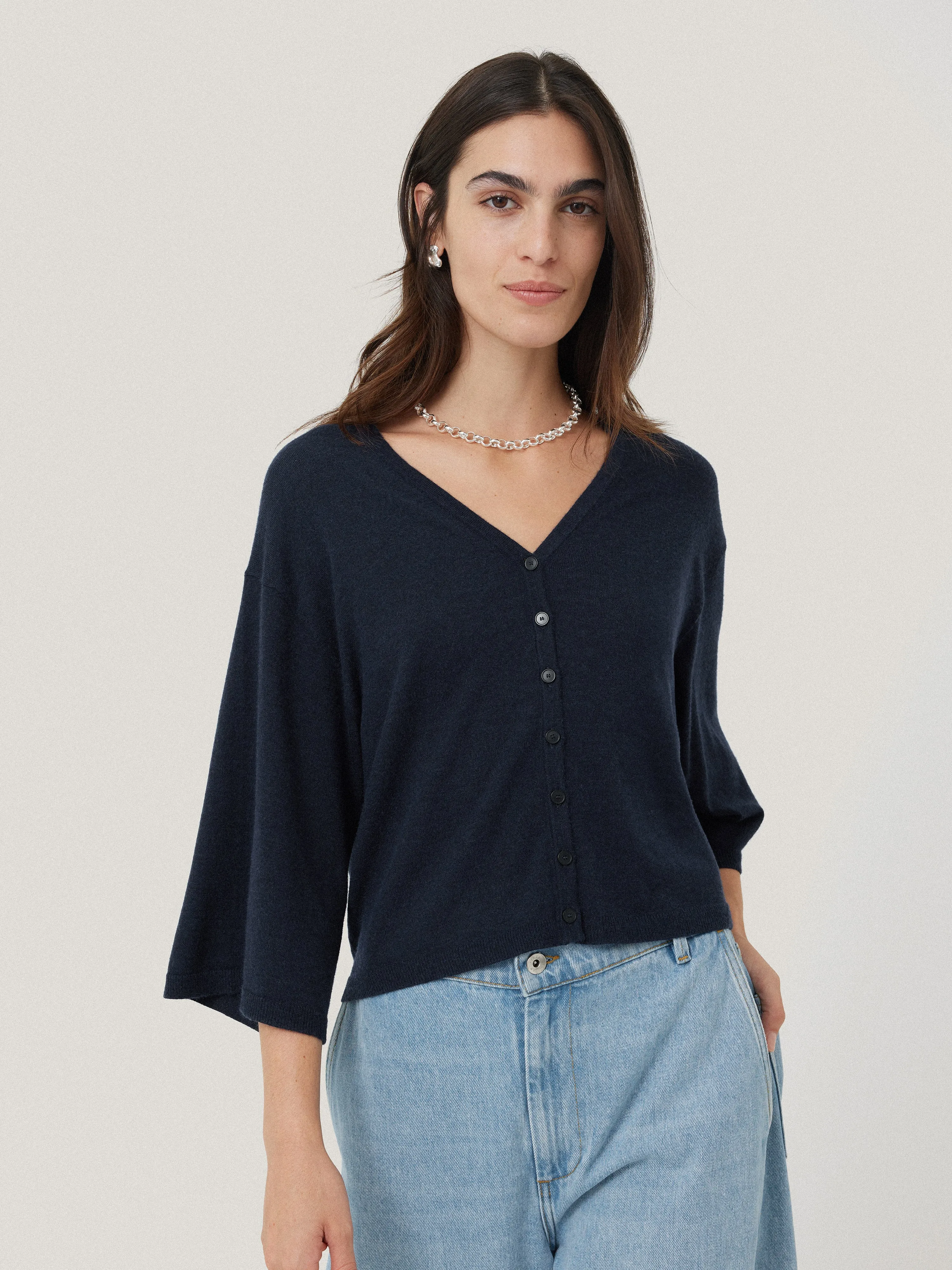 Lightweight V Neck Cardigan | Navy sold by Jigsaw