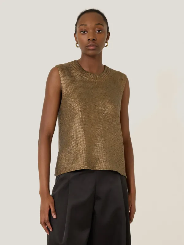 Cotton Metallic Crew Tank | Gold sold by Jigsaw