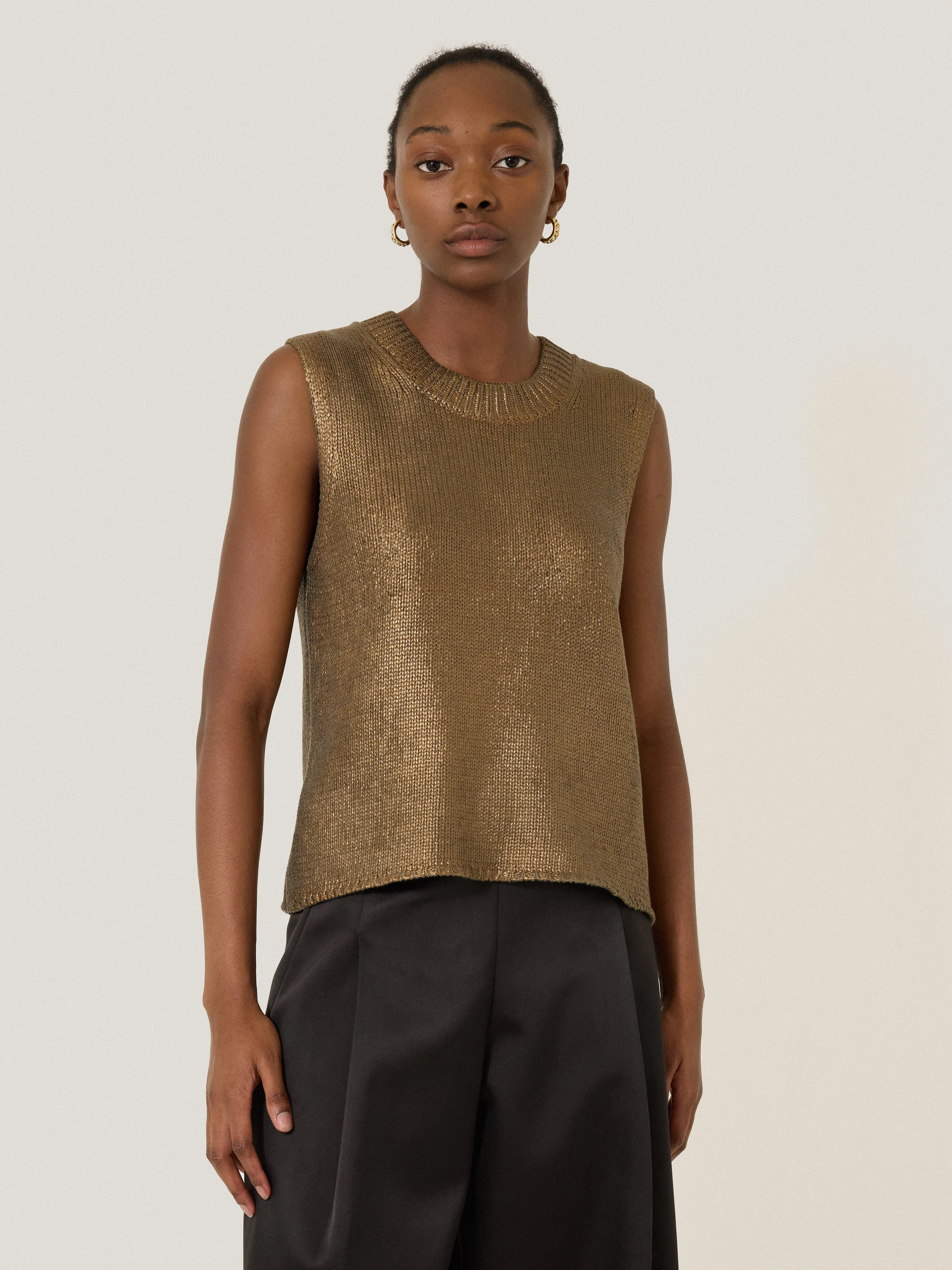 Cotton Metallic Crew Tank | Gold sold by Jigsaw