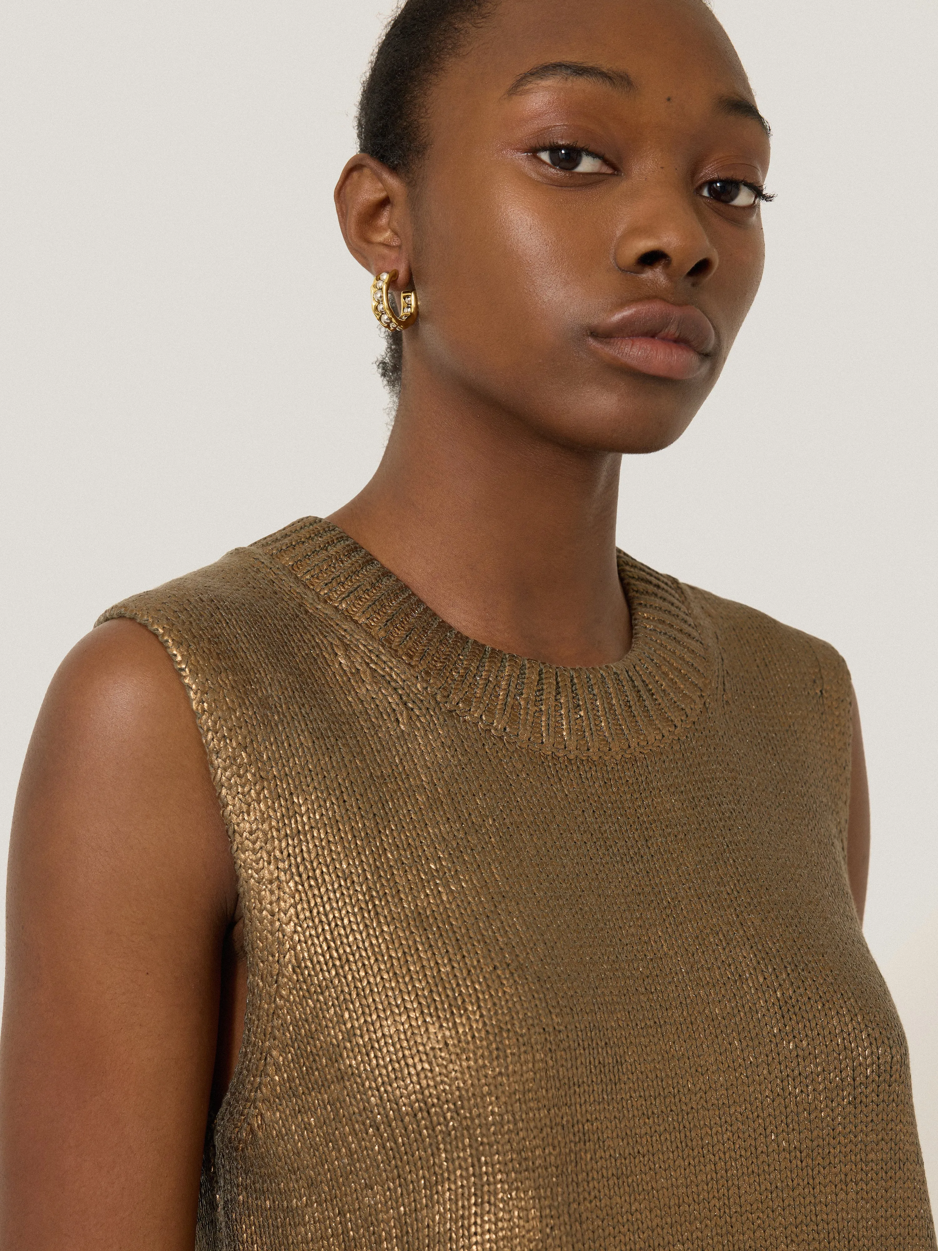 Cotton Metallic Crew Tank | Gold sold by Jigsaw product image thumbnail 2