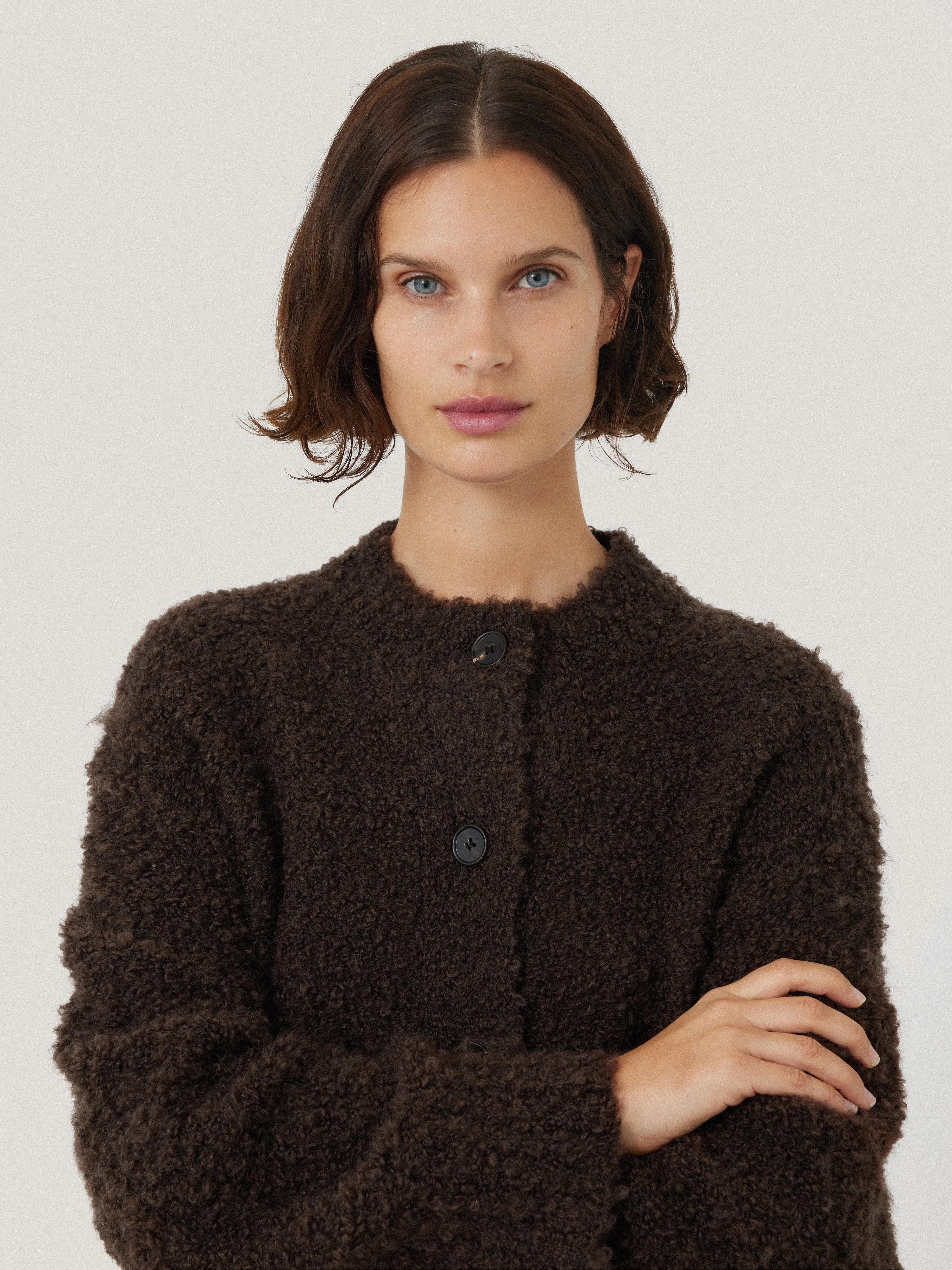 Cosy Boucle Scarf Cardi | Brown sold by Jigsaw product image thumbnail 2