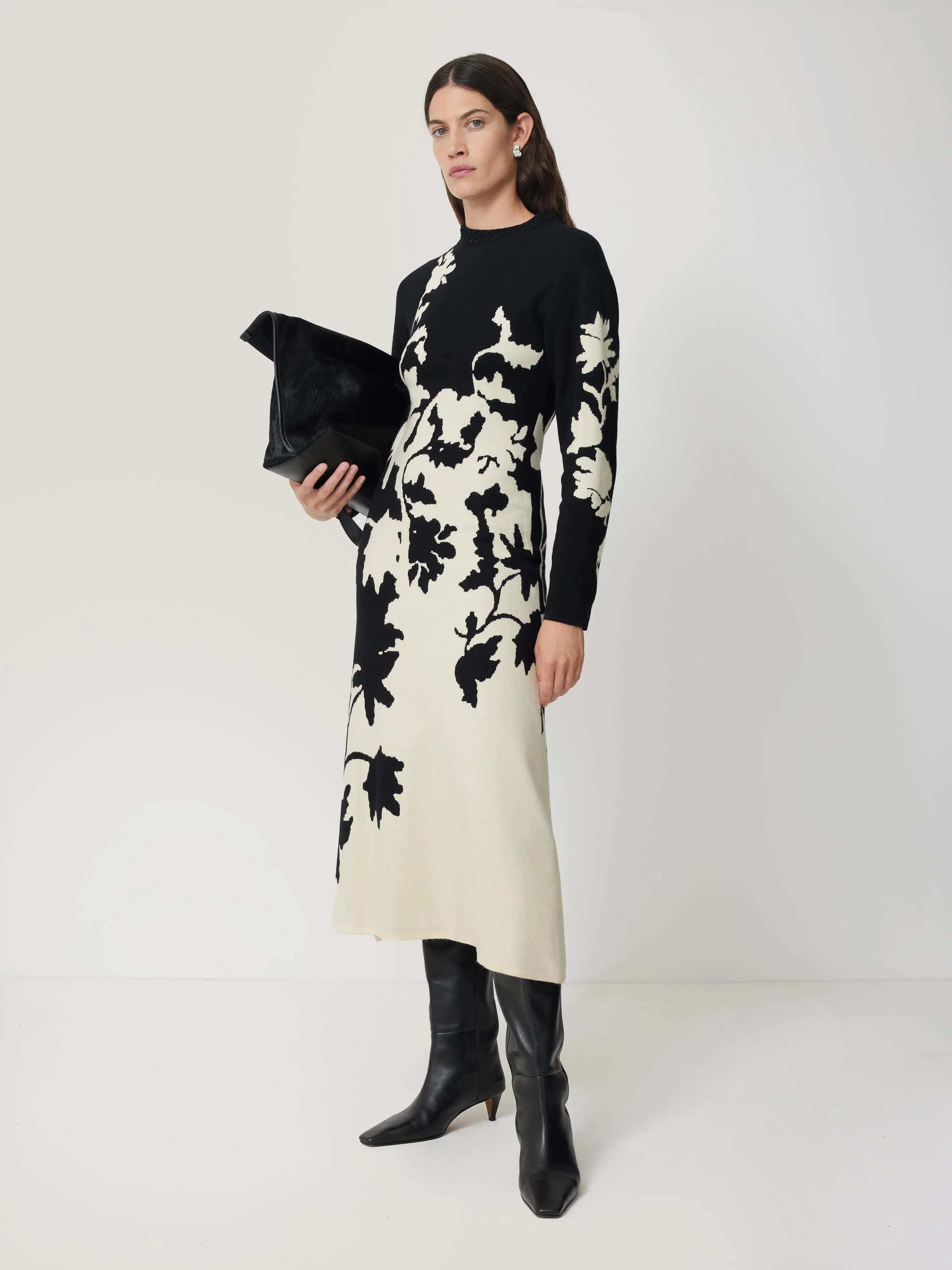 Floral Jacquard Knitted Dress | Monochrome sold by Jigsaw