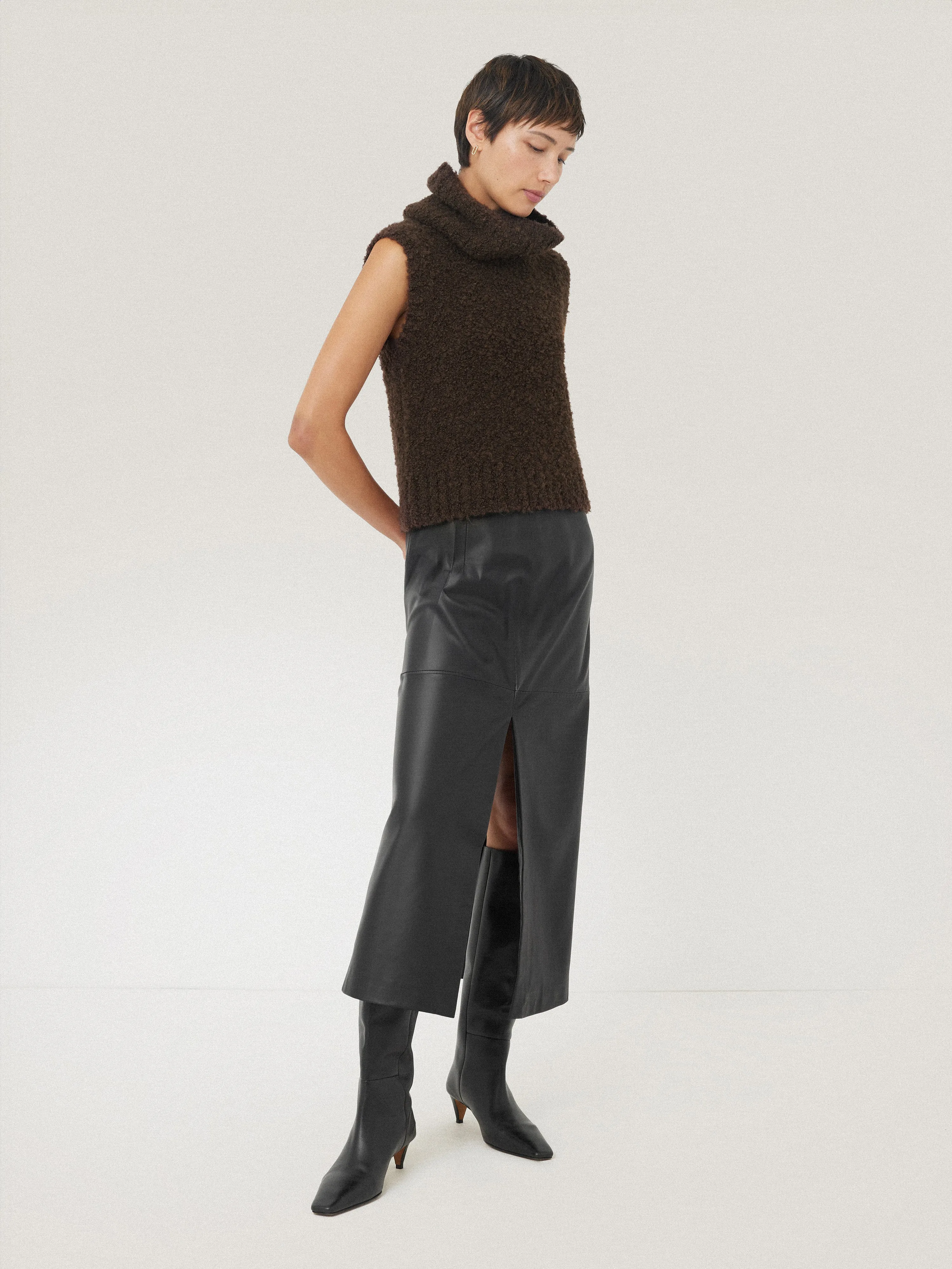 Cosy Boucle Tank and Snood | Brown sold by Jigsaw product image thumbnail 3
