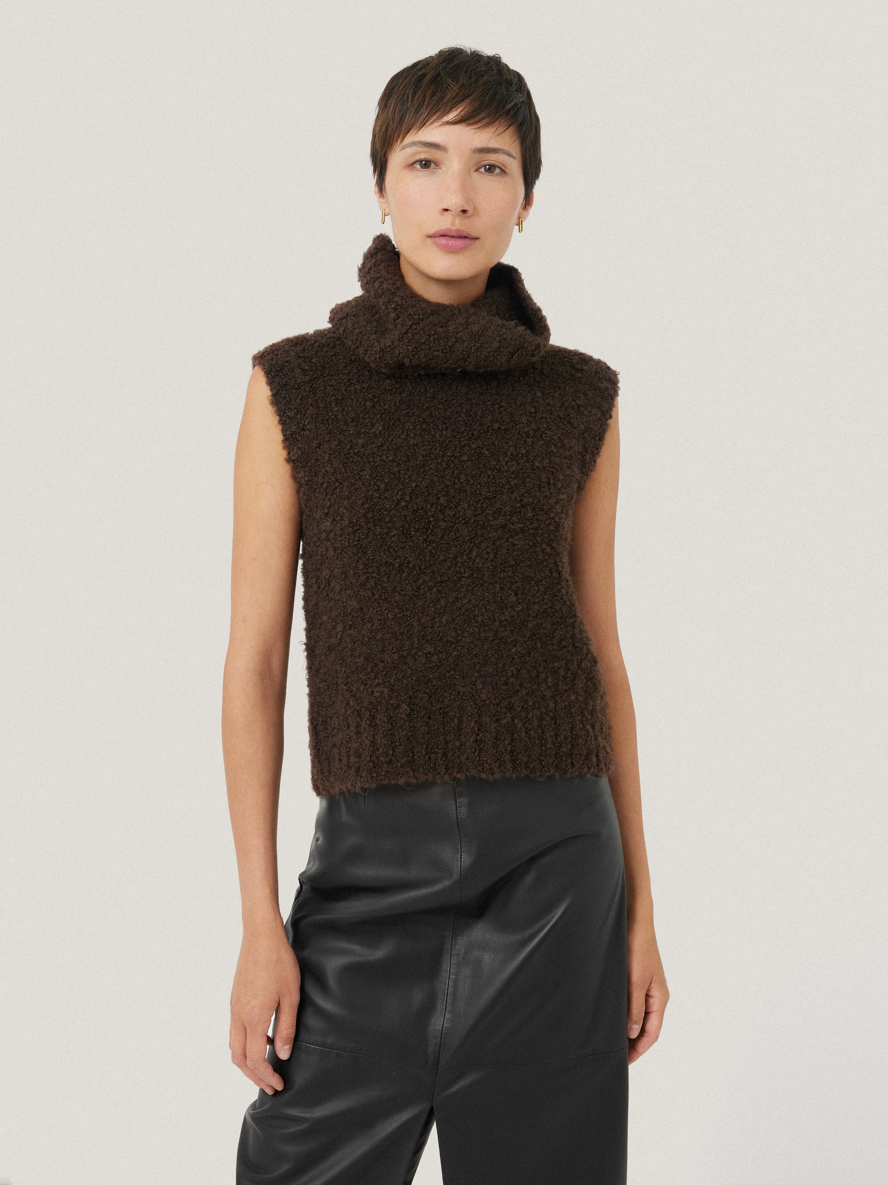 Cosy Boucle Tank and Snood | Brown sold by Jigsaw