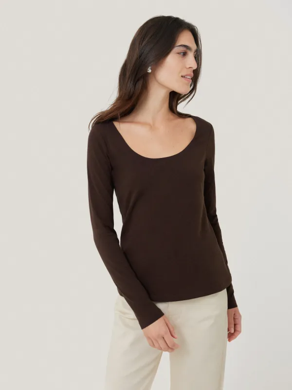 Double Front Ballet Neck Top | Brown sold by Jigsaw