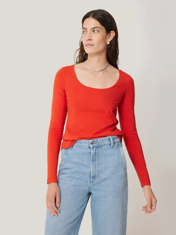 Double Front Ballet Neck Top | Spice Orange sold by Jigsaw