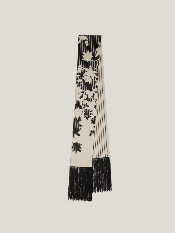 Floral Pinstripe Fringed Scarf | Monochrome sold by Jigsaw