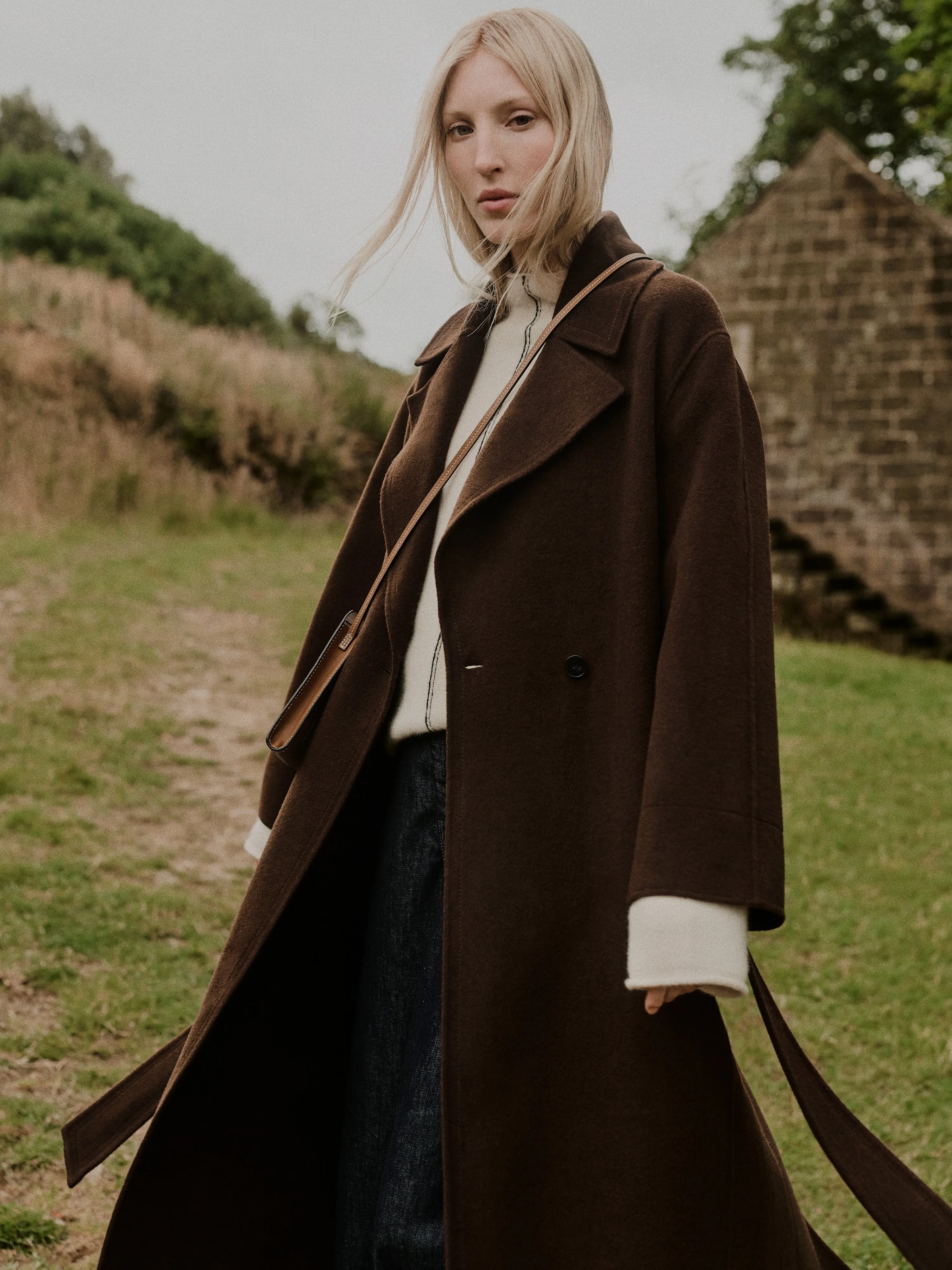 Double Faced Cocoon Wrap Coat | Chocolate sold by Jigsaw