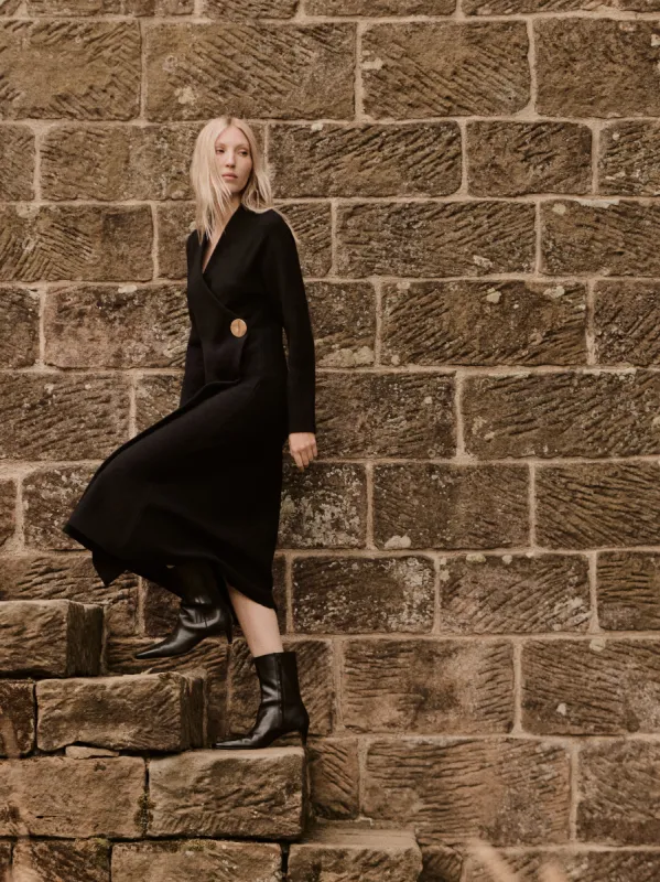 Boiled Wool Blend Disc Dress | Black sold by Jigsaw
