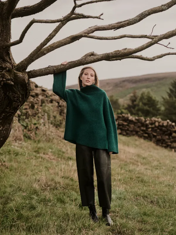 Faroe Fishermans Rib Jumper | Green sold by Jigsaw