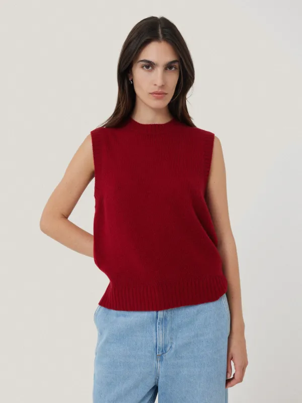 Cashmere Crew Neck Tank | Red sold by Jigsaw