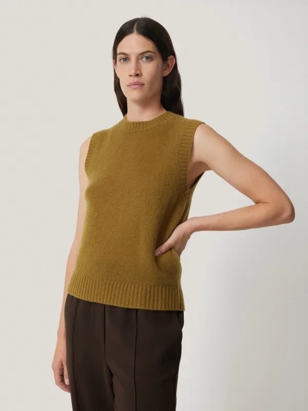 Cashmere Crew Neck Tank | Light Olive sold by Jigsaw