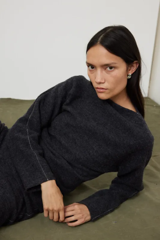 Boiled Wool Blend Batwing Top | Dark Grey sold by Jigsaw