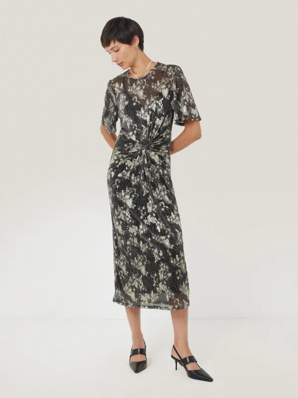 Metallic Knot Front Dress | Gold sold by Jigsaw