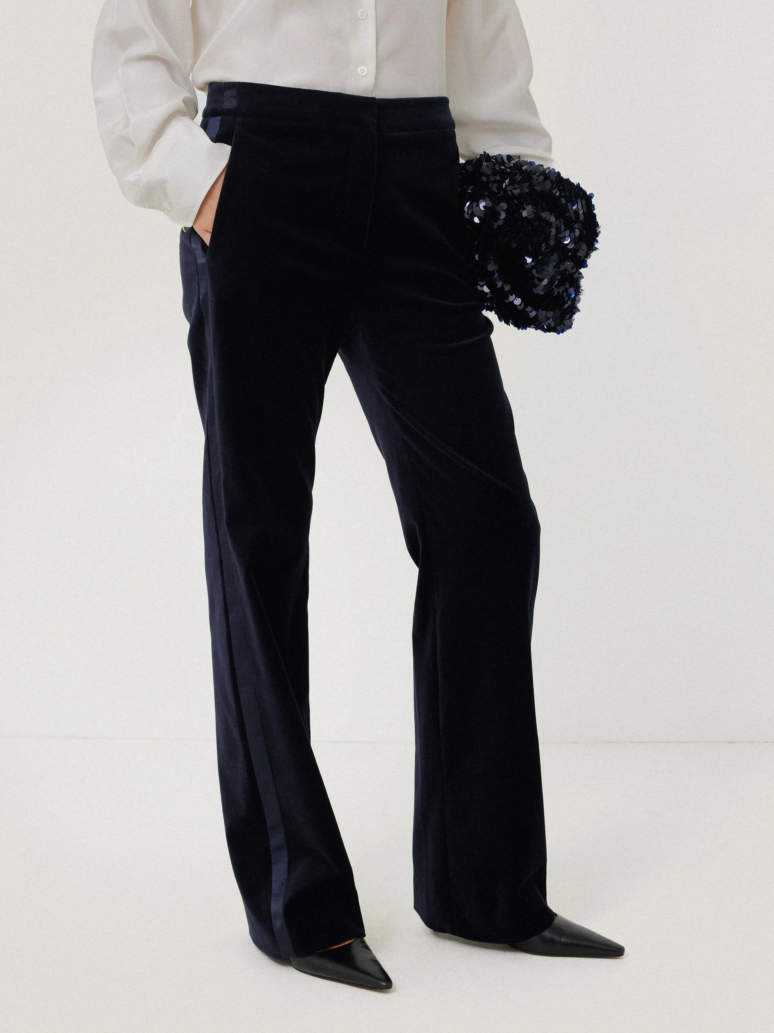 Mason Velvet Trouser | Navy sold by Jigsaw