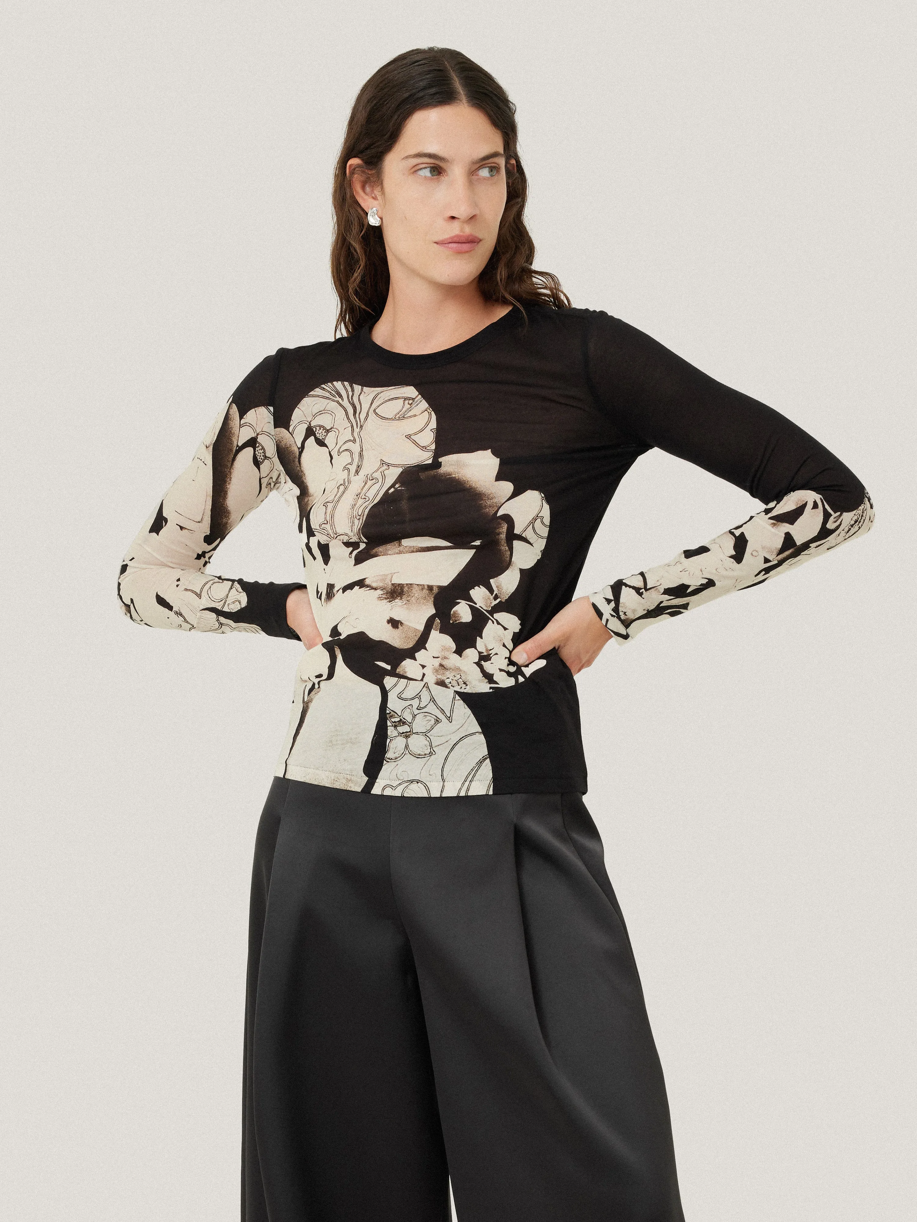 Collage Print Long Sleeve Top | Black sold by Jigsaw product image thumbnail 4