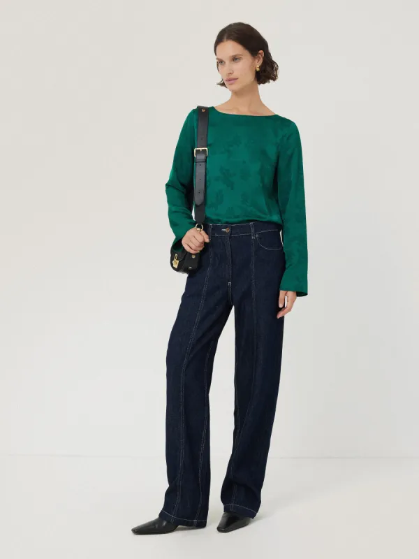 Floral Jacquard Boat Neck Top | Green sold by Jigsaw