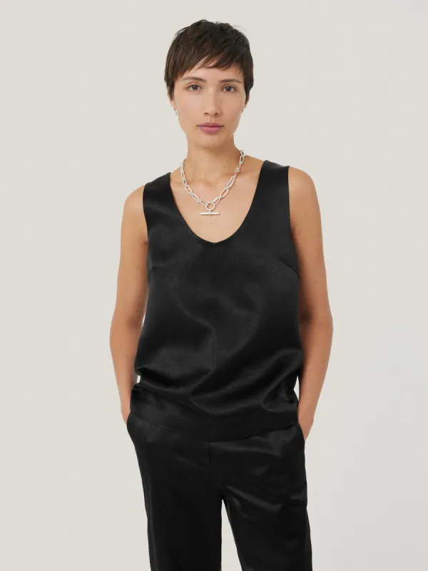 Bonded Satin Tank Top | Black sold by Jigsaw
