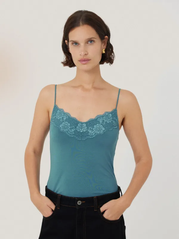 Modal Lace Vest | Deep Water sold by Jigsaw