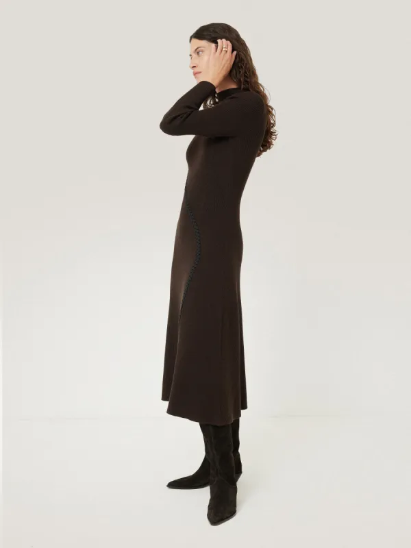 Lattice Trim Knitted Dress | Brown made by Jigsaw