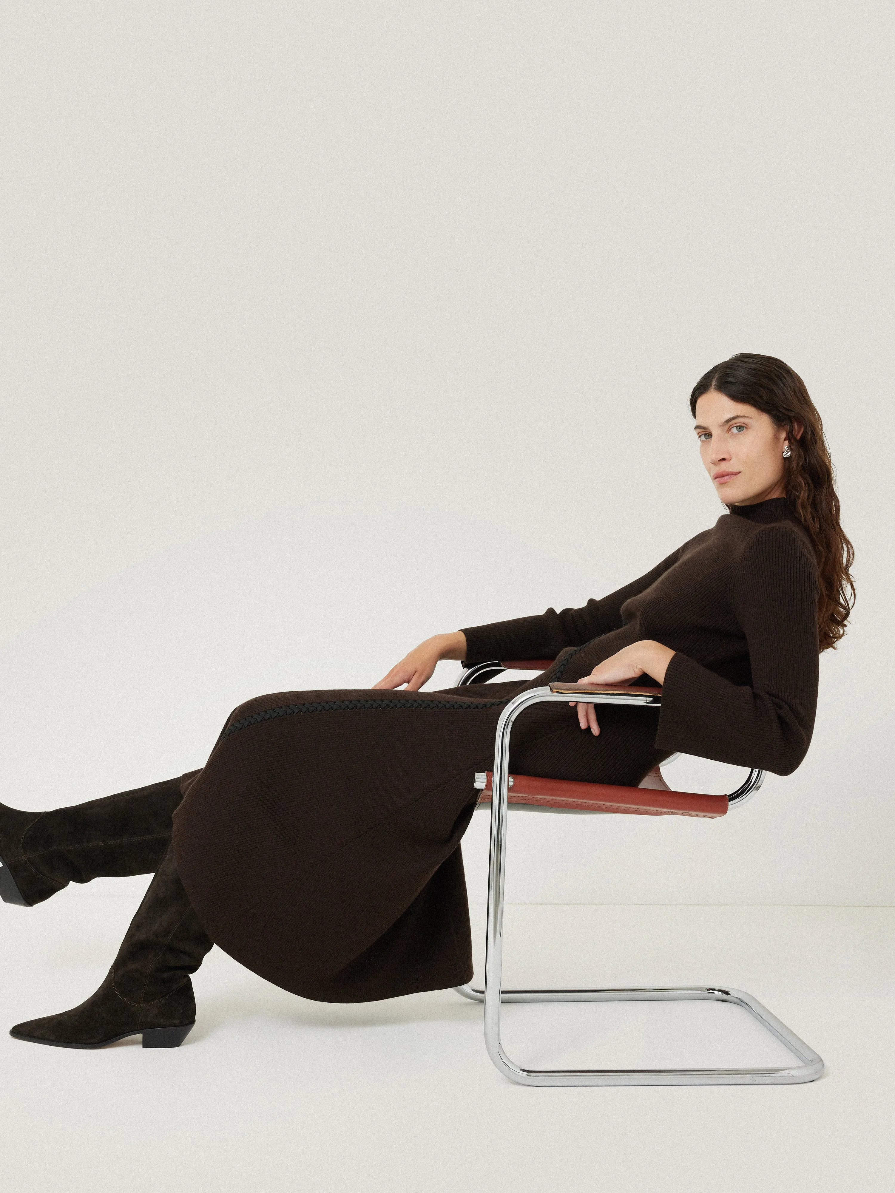 Lattice Trim Knitted Dress | Brown sold by Jigsaw product image thumbnail 2