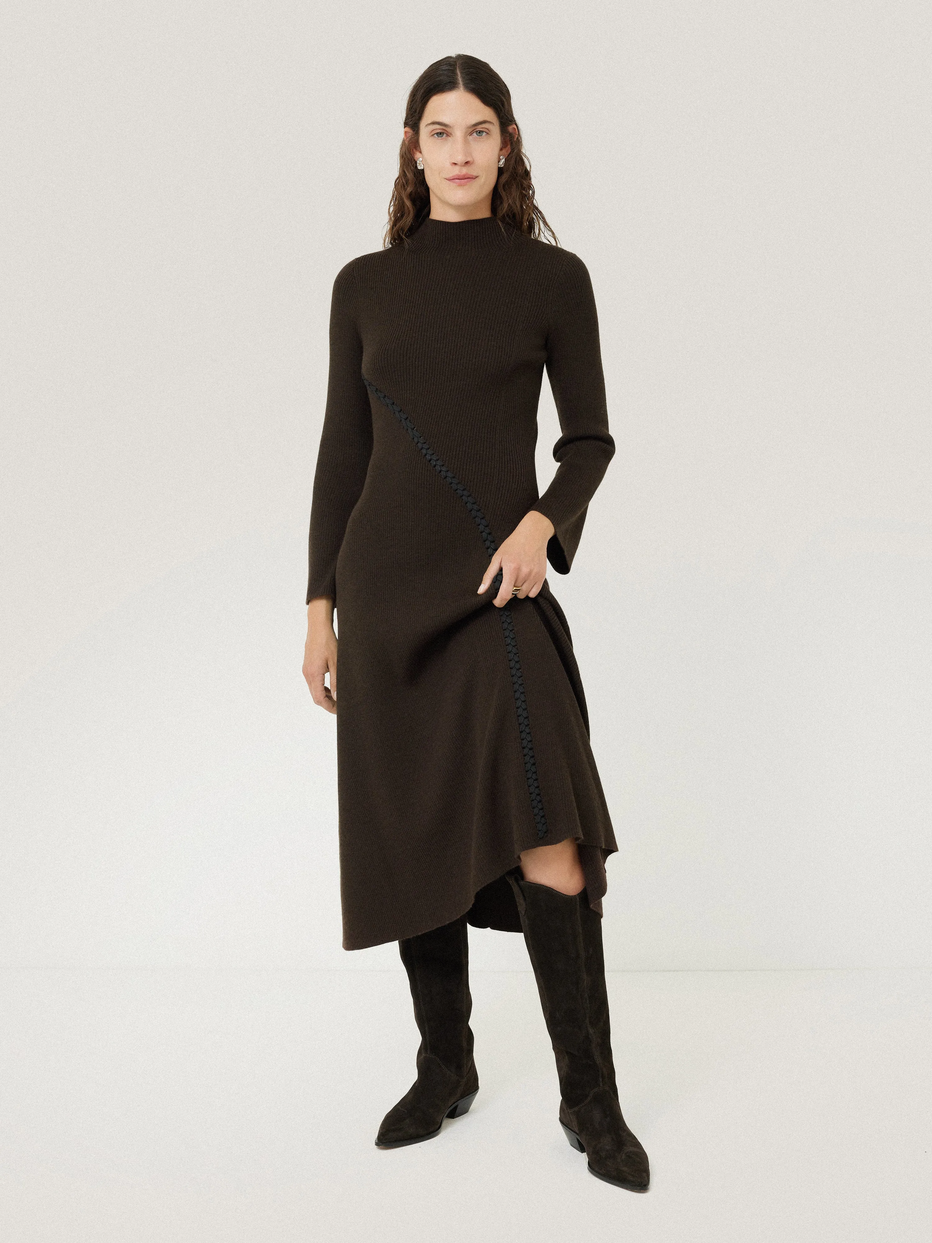 Lattice Trim Knitted Dress | Brown sold by Jigsaw product image thumbnail 3