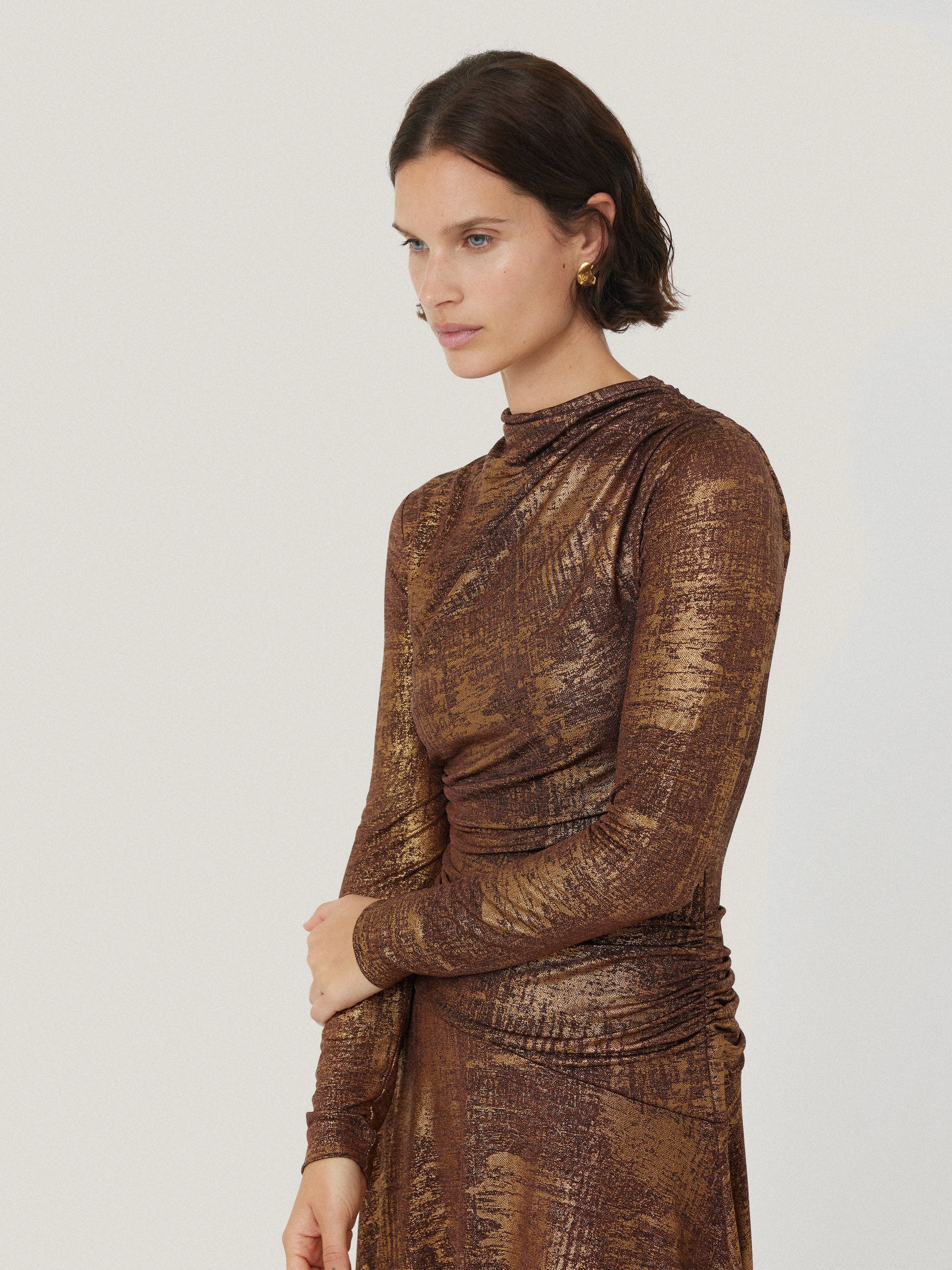 Brushed Bronze Draped Dress | Bronze sold by Jigsaw product image thumbnail 2