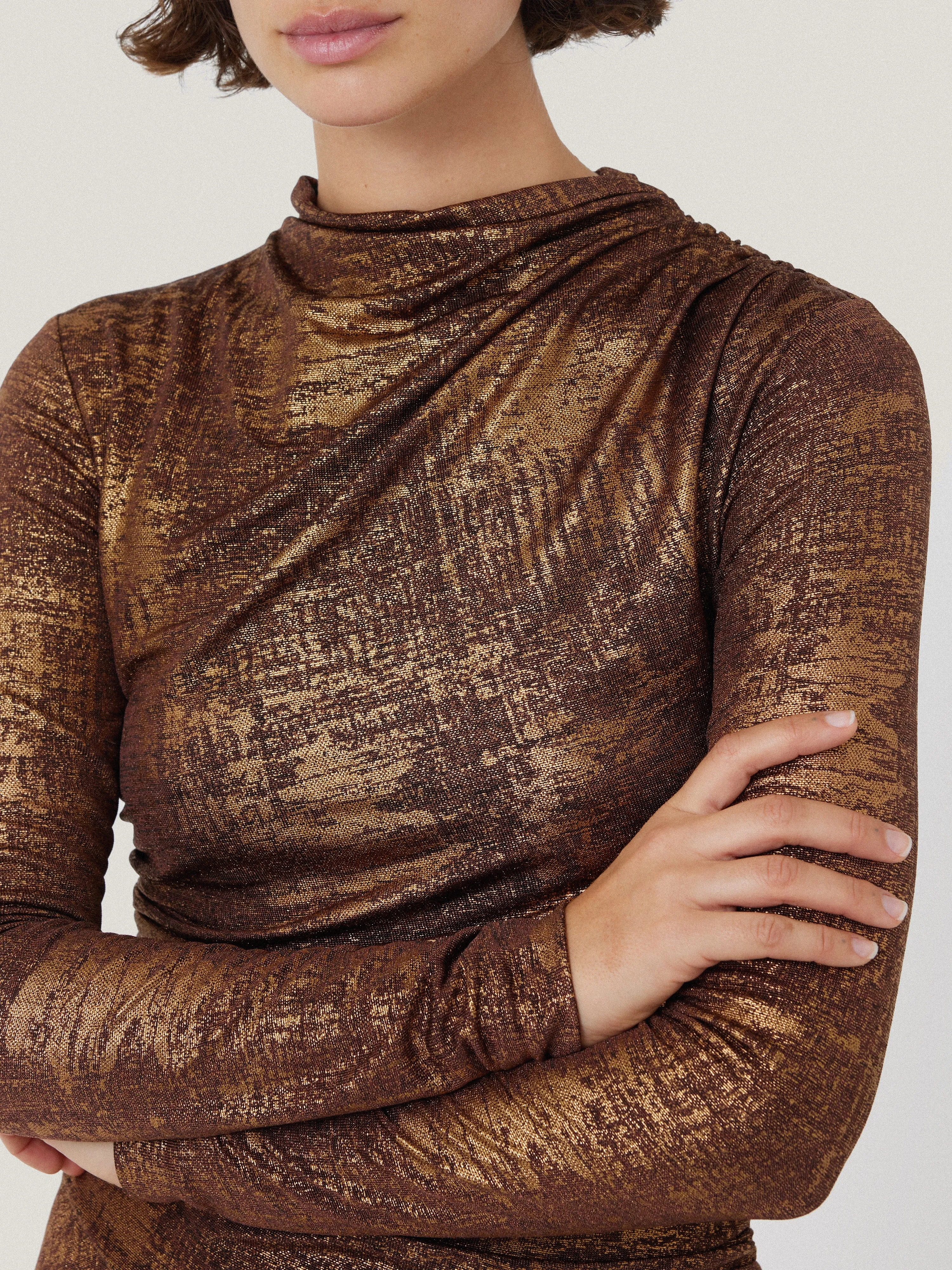 Brushed Bronze Draped Dress | Bronze sold by Jigsaw product image thumbnail 4