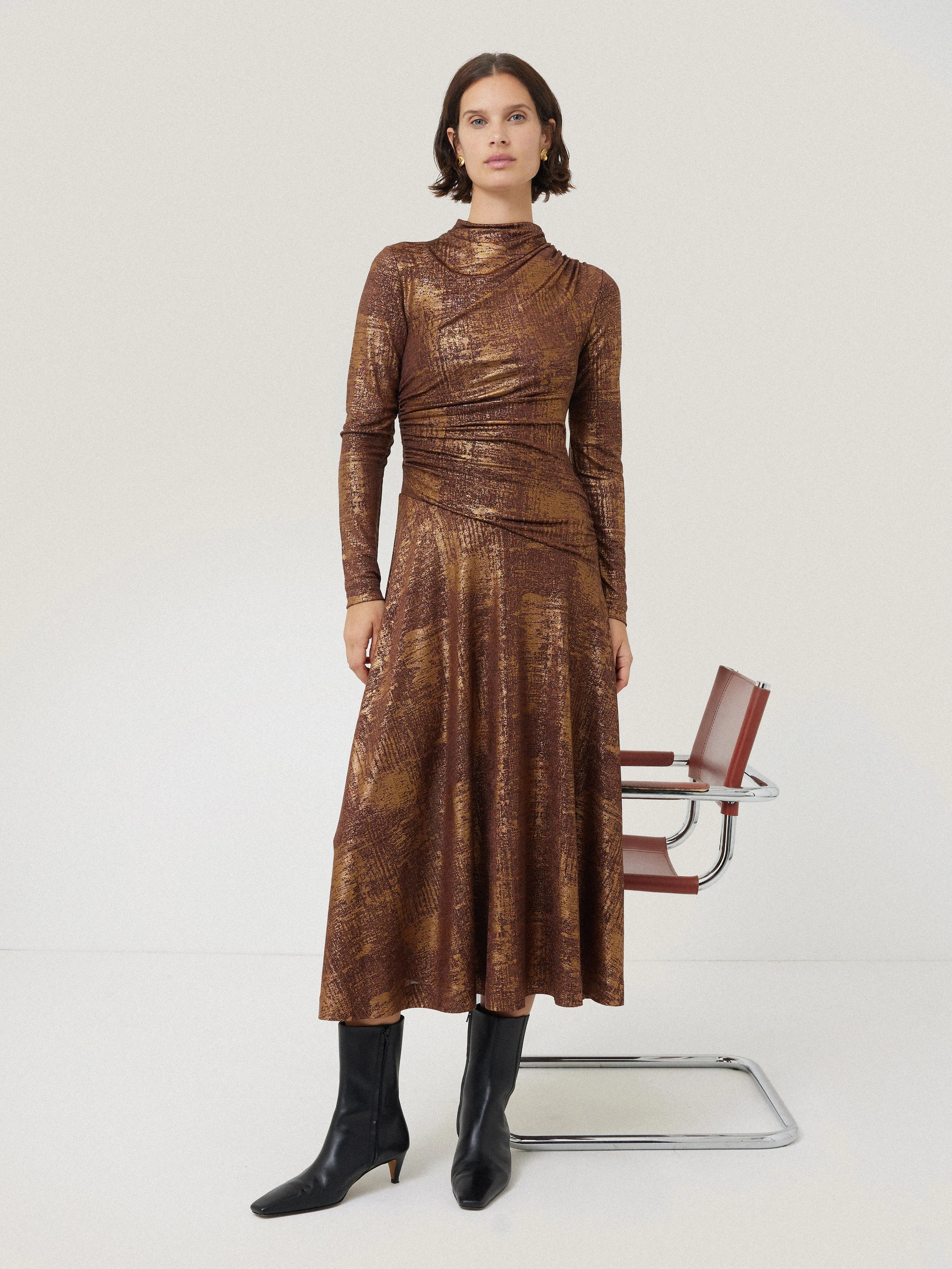 Brushed Bronze Draped Dress | Bronze sold by Jigsaw product image thumbnail 3