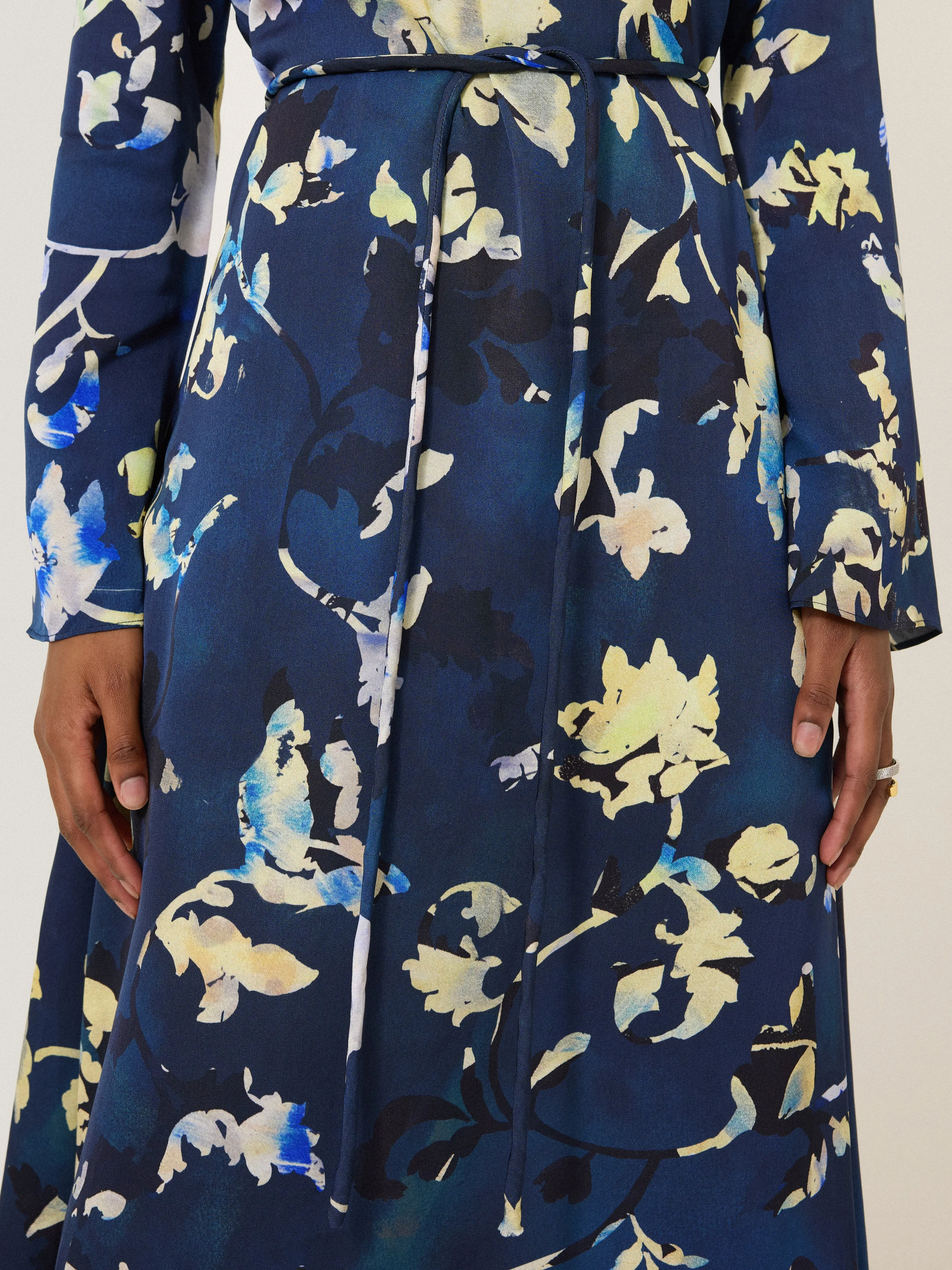 Hidden Floral Satin Dress | Navy sold by Jigsaw product image thumbnail 3