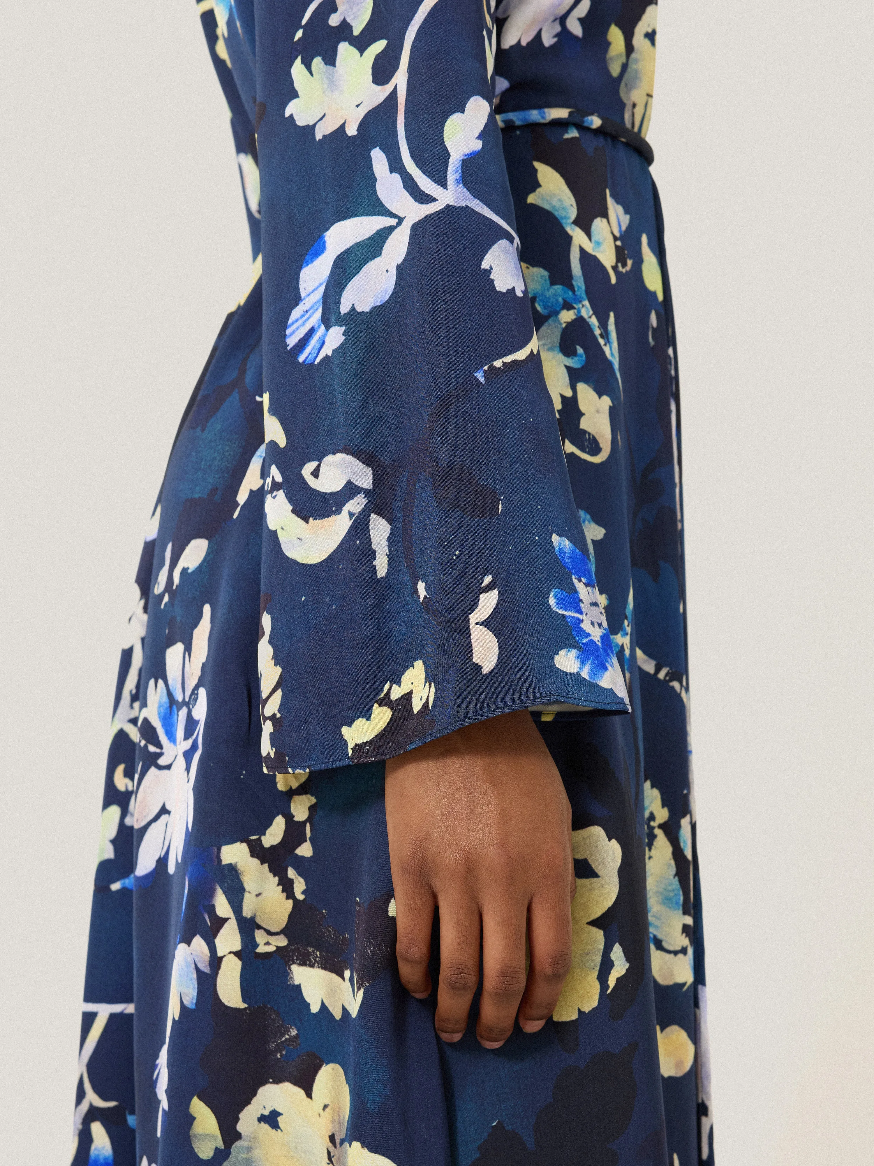 Hidden Floral Satin Dress | Navy sold by Jigsaw product image thumbnail 4