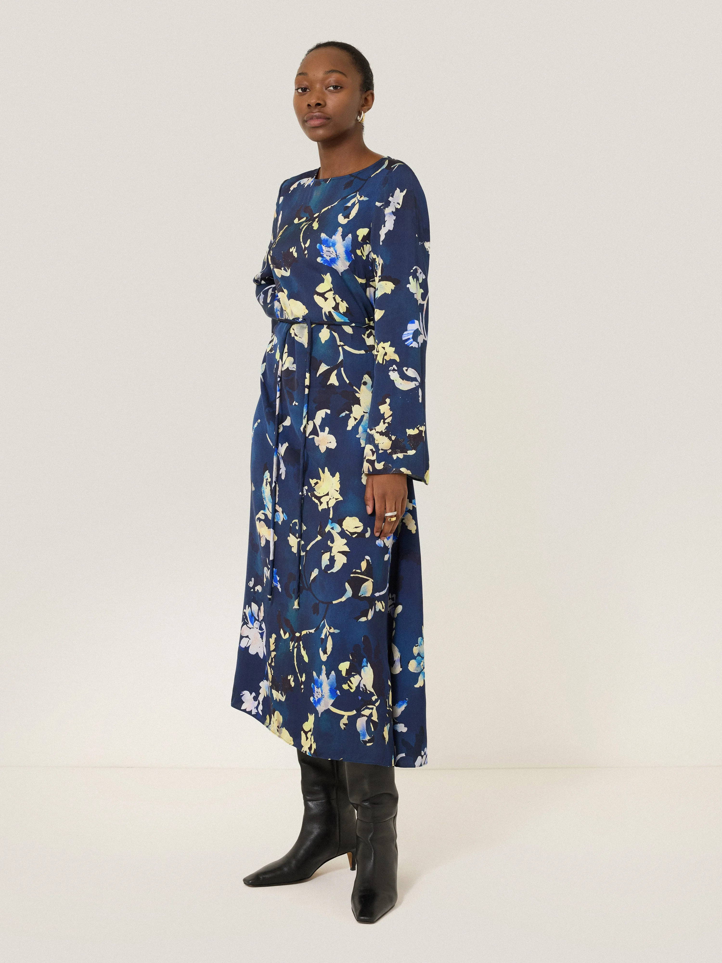 Hidden Floral Satin Dress | Navy sold by Jigsaw product image thumbnail 2