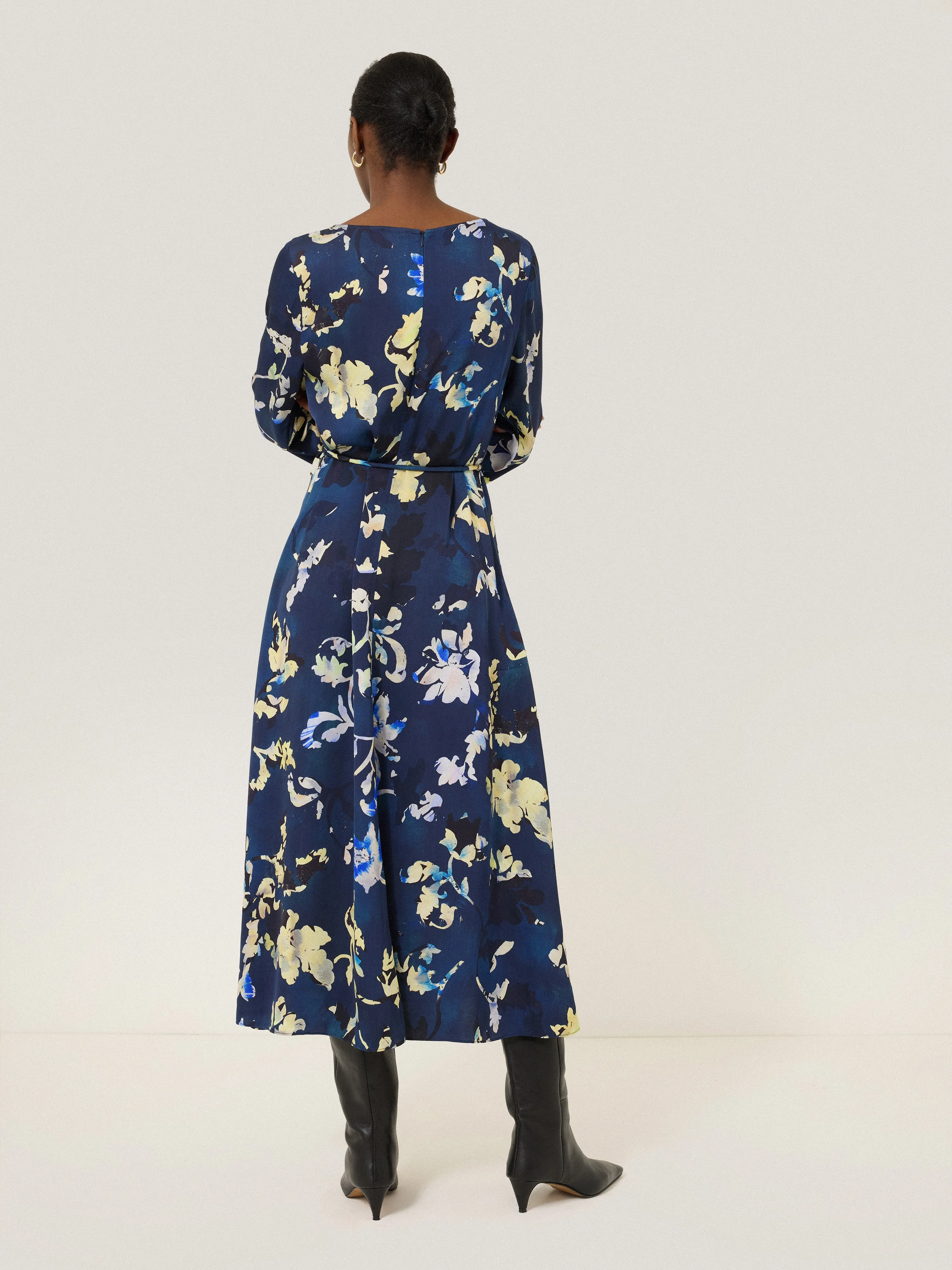 Hidden Floral Satin Dress | Navy sold by Jigsaw product image thumbnail 5