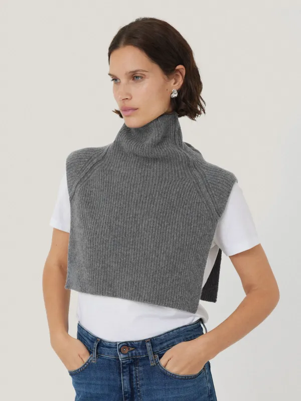 Wool Cashmere Roll Neck Bib | Grey sold by Jigsaw