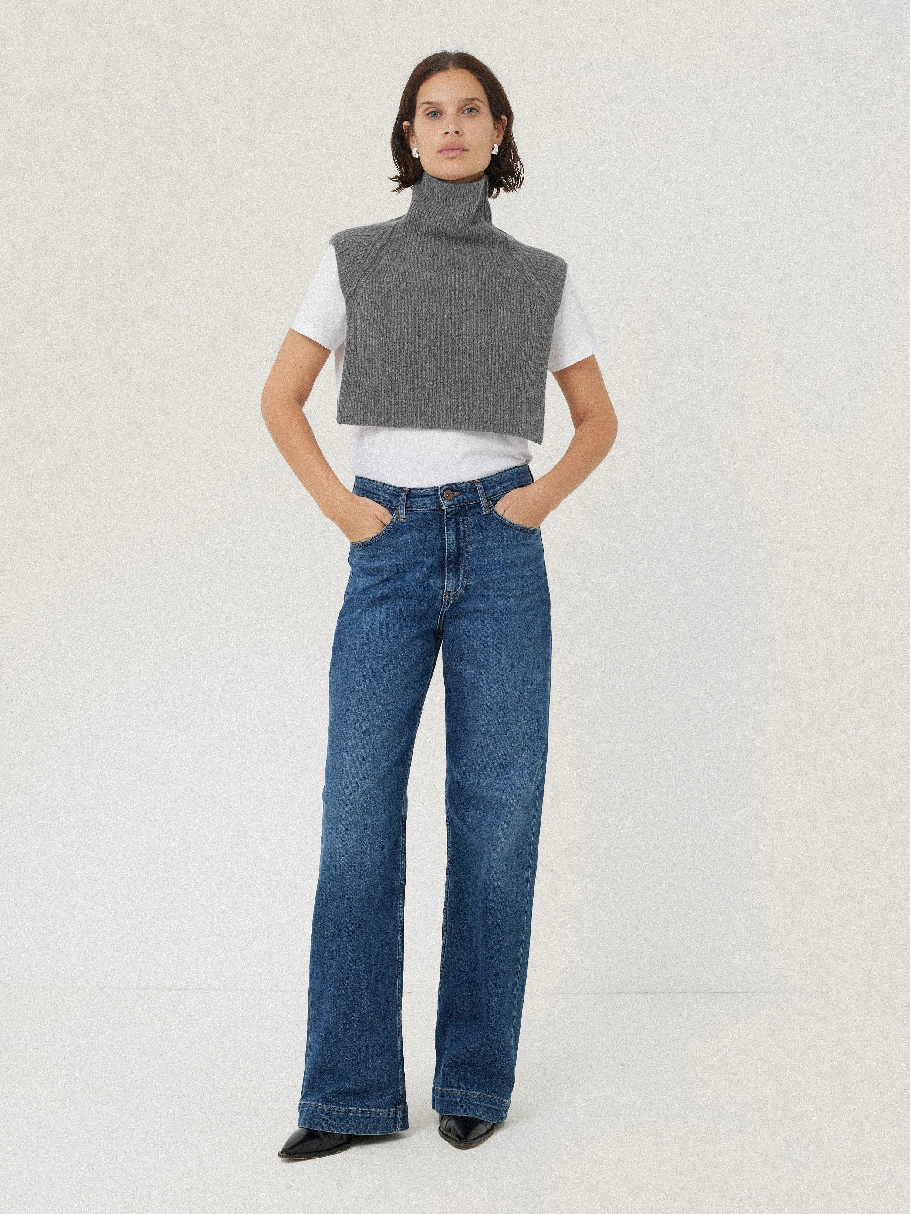 Wool Cashmere Roll Neck Bib | Grey sold by Jigsaw product image thumbnail 3