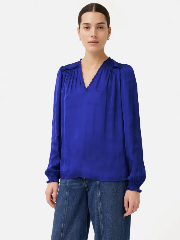 Recycled Satin V Neck Top | Blue sold by Jigsaw