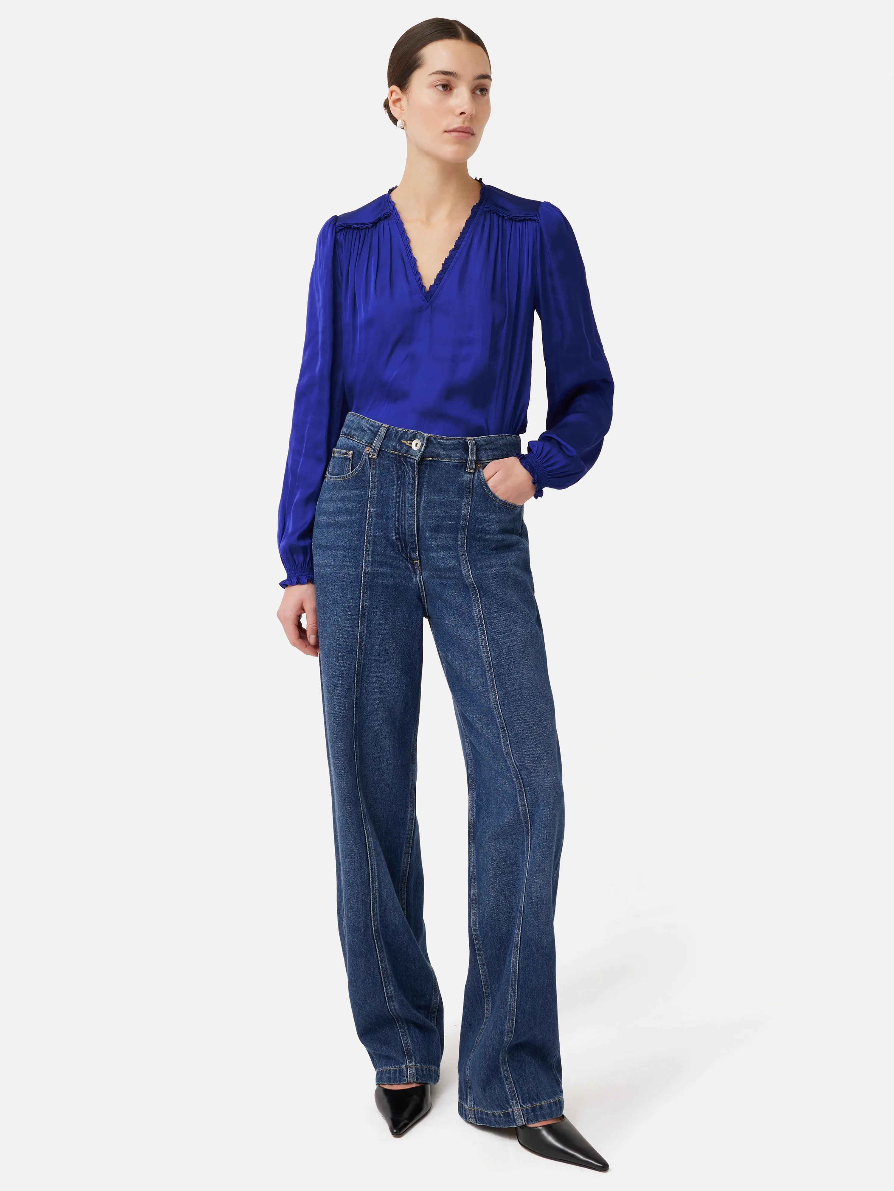 Recycled Satin V Neck Top | Blue sold by Jigsaw product image thumbnail 3